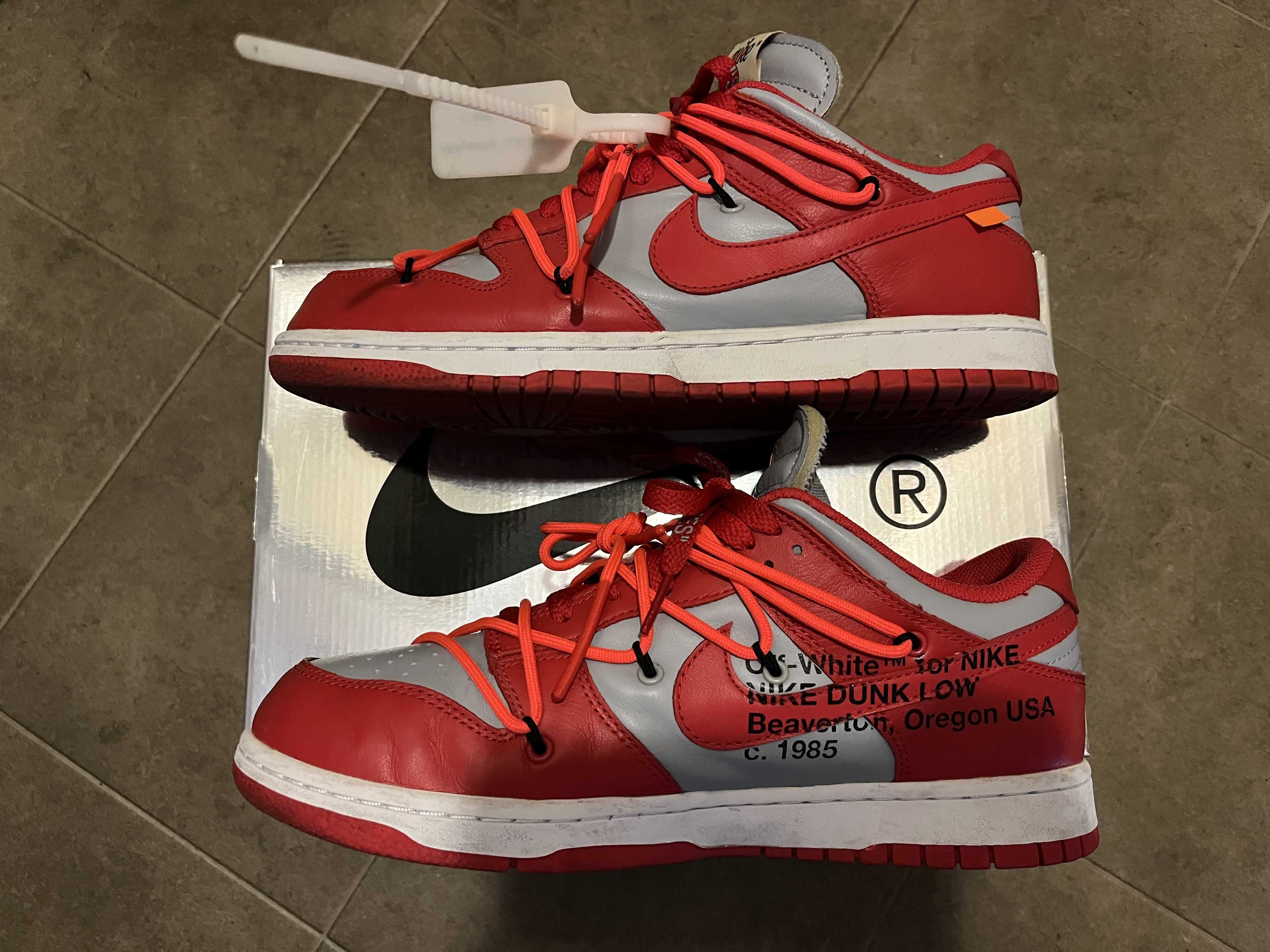Off-White × Nike Dunk Low "University Red/Wolf Grey"