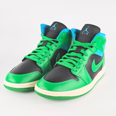 Nike Women's Air Jordan 1 Mid "Black/Lucky Green and Aquatone"