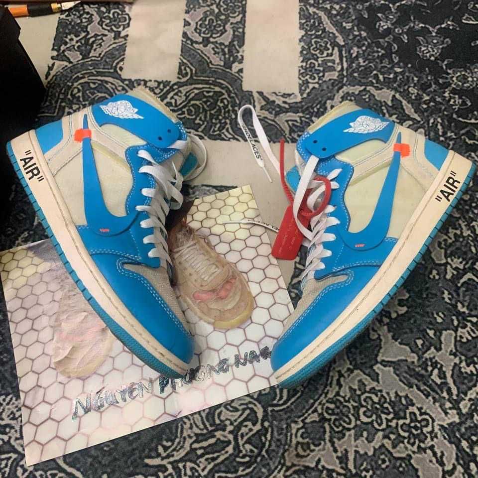 Off-White × Nike Air Jordan 1 High UNC "White/Dark Powder Blue"