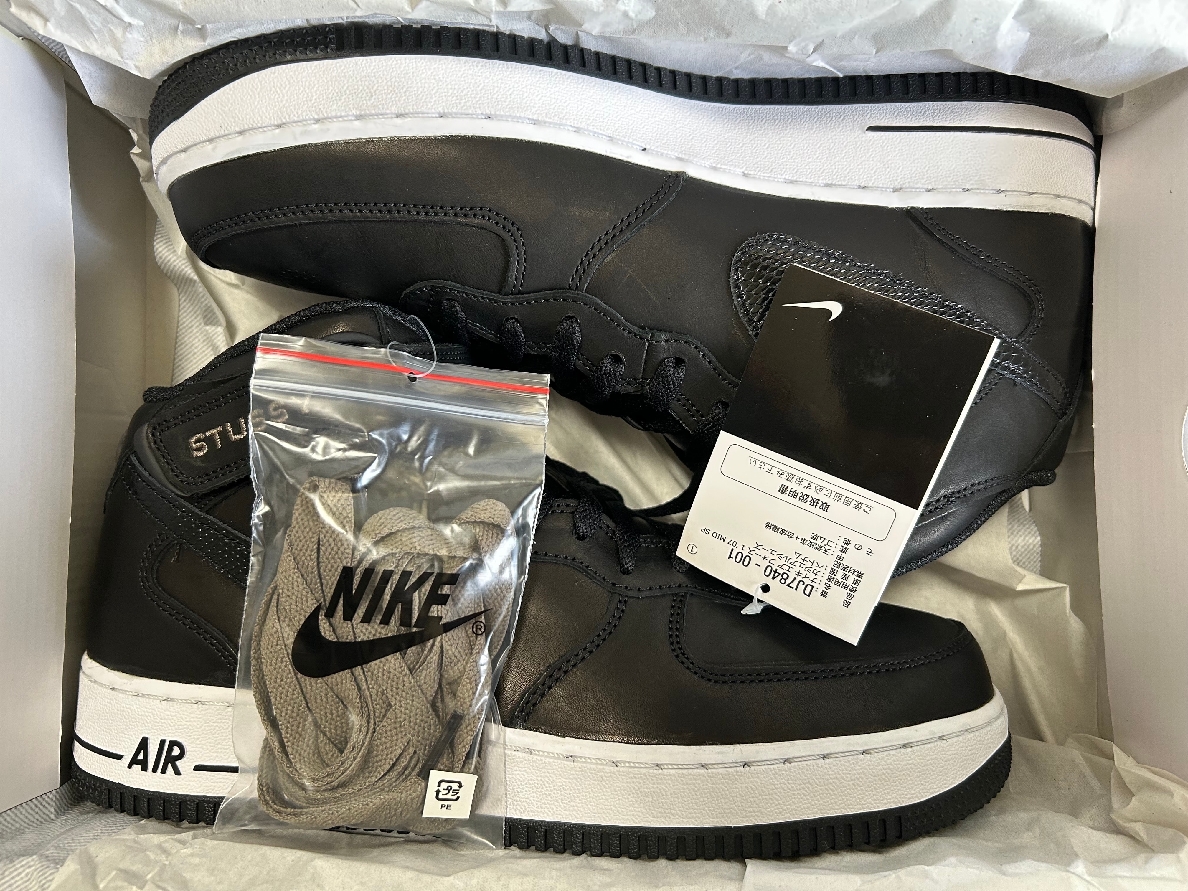 Stussy × Nike Air Force 1 Mid "Black/Black"