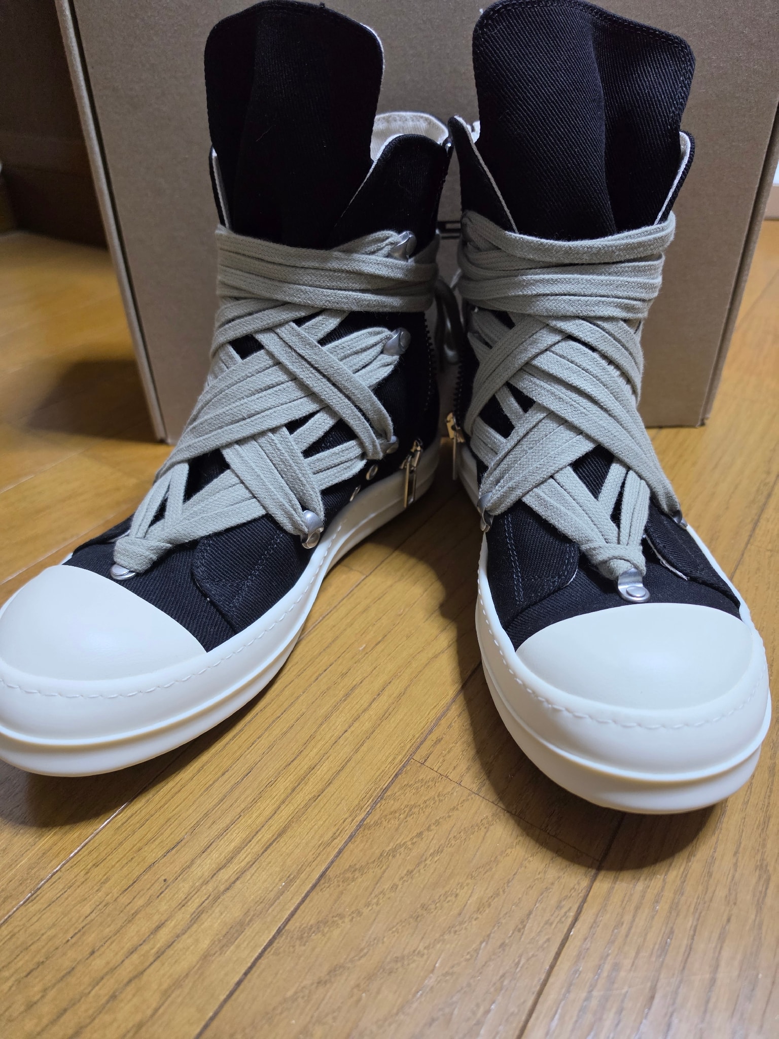 Rick Owens DRKSHDW SS26 Megalace Sneaks 13oz Overdyed Denim "Black/Milk"