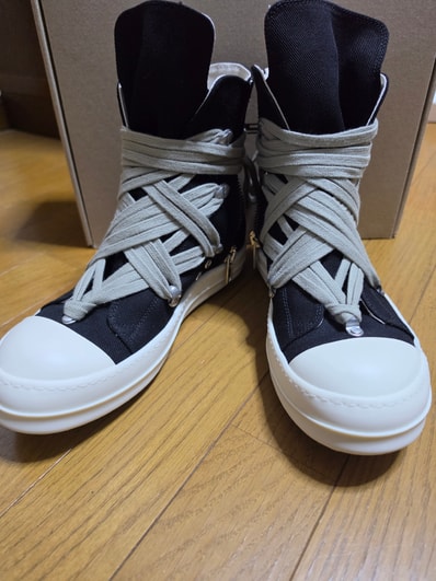 Rick Owens DRKSHDW SS26 Megalace Sneaks 13oz Overdyed Denim "Black/Milk"