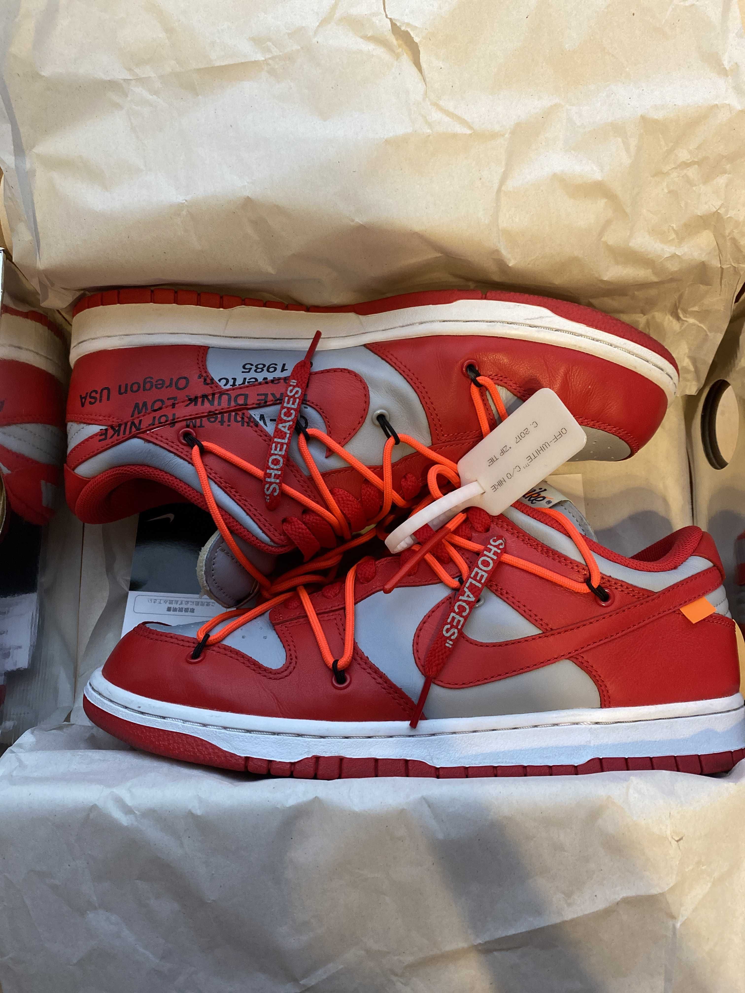 Off-White × Nike Dunk Low "University Red/Wolf Grey"