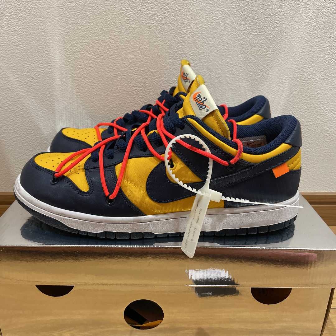 Off-White × Nike Dunk Low  LTHR "University Gold/Midnight Navy/White"