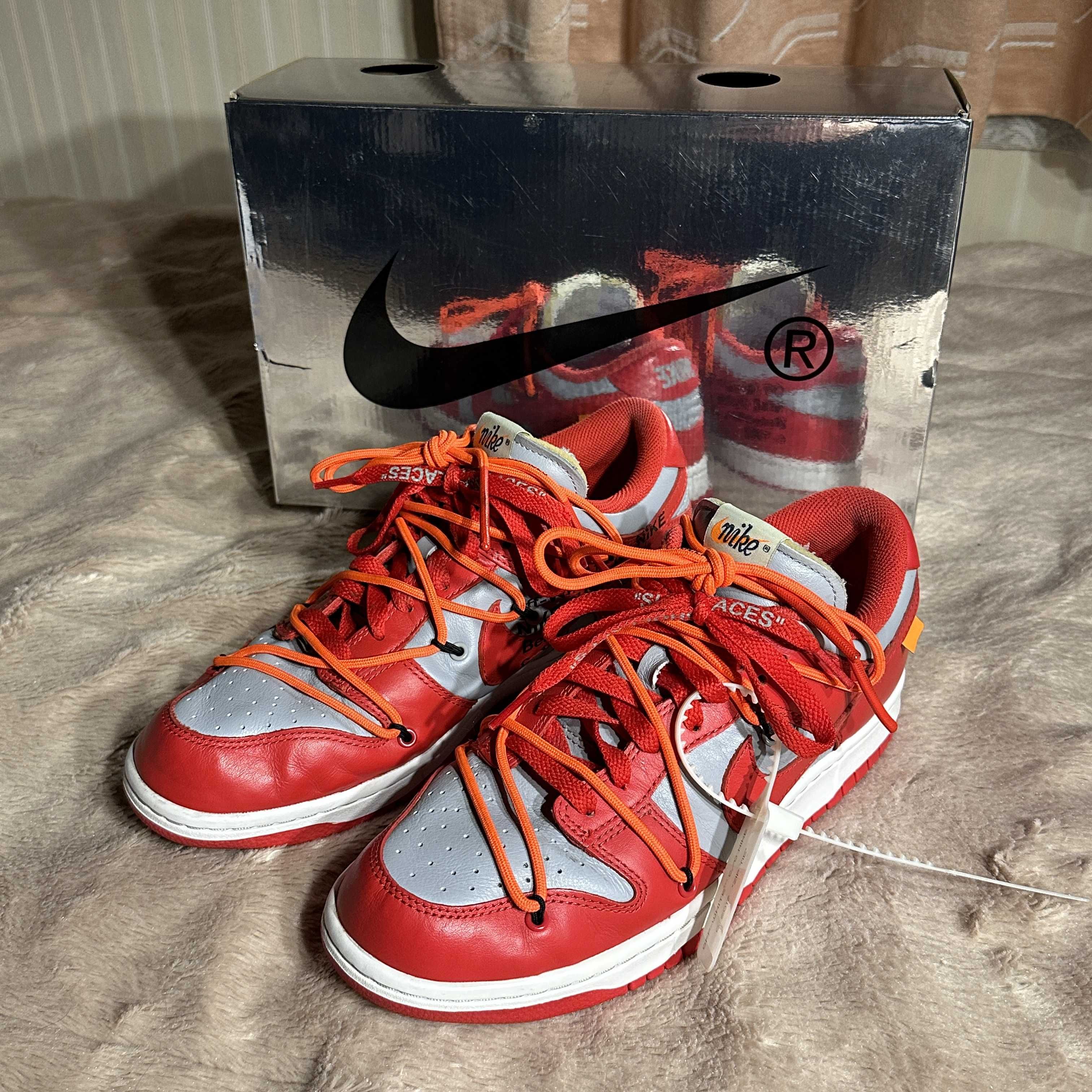 Off-White × Nike Dunk Low "University Red/Wolf Grey"
