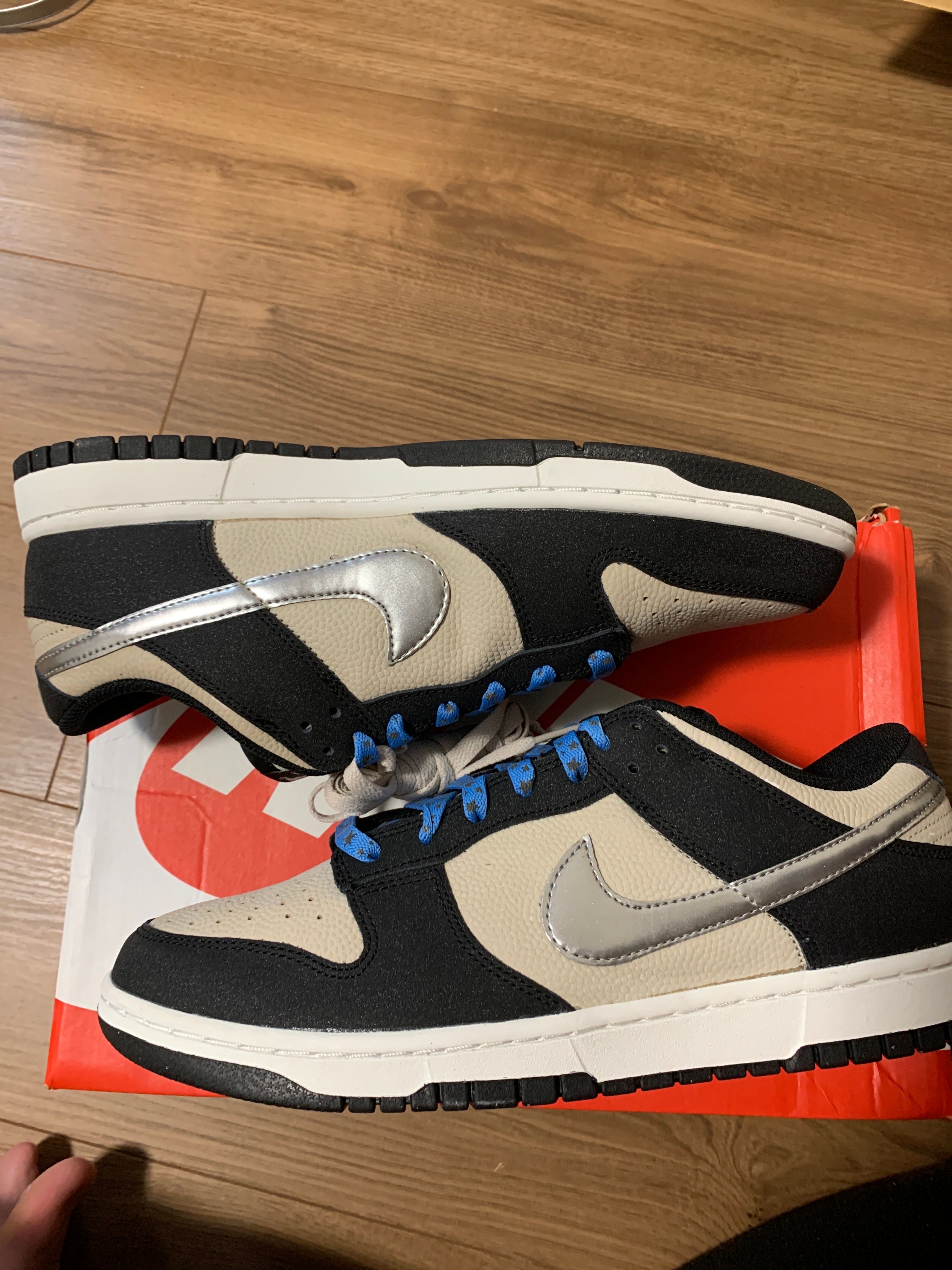 Nike Women's Dunk Low "Beige/Black and Metallic Silver"