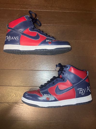 Supreme × Nike SB Dunk High By Any Means "Red/Navy-White"