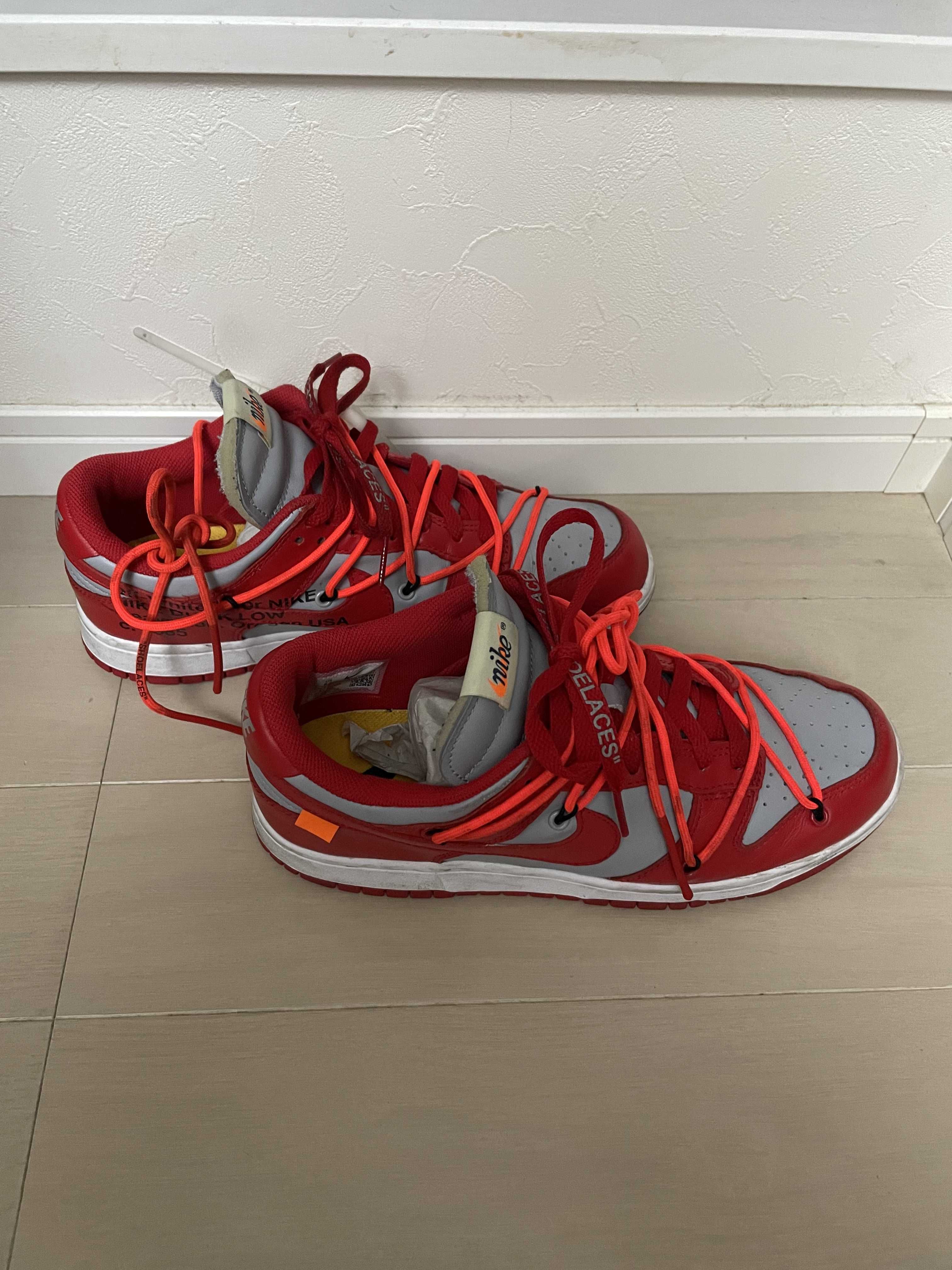 Off-White × Nike Dunk Low "University Red/Wolf Grey"