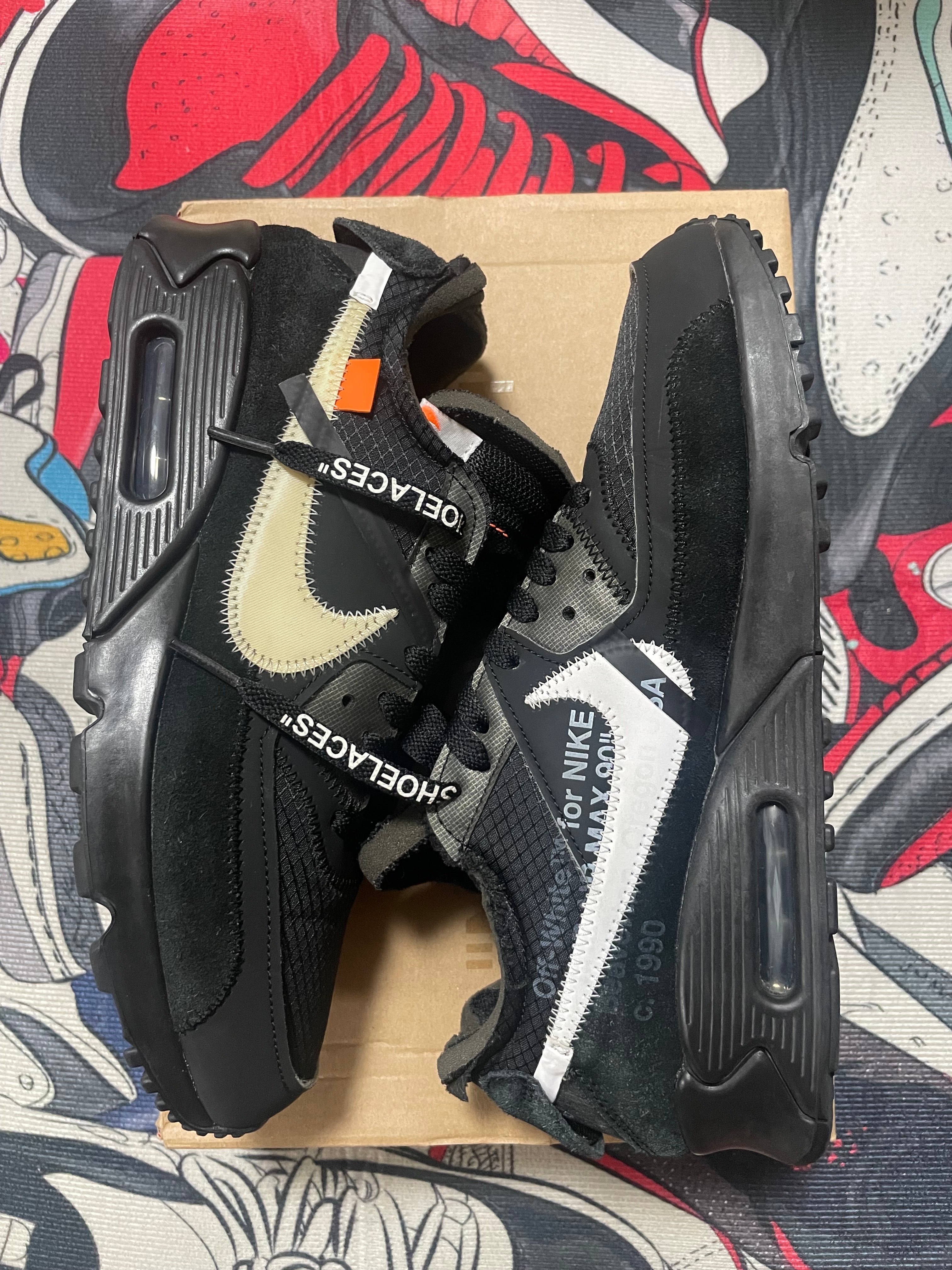 Off-White × Nike Air Max 90 "Black/Black-Cone-White"
