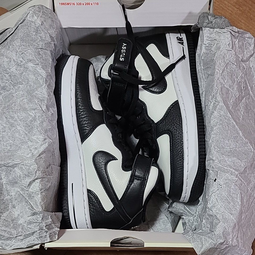 Stussy × Nike Air Force 1 Mid "Black and Light Bone"