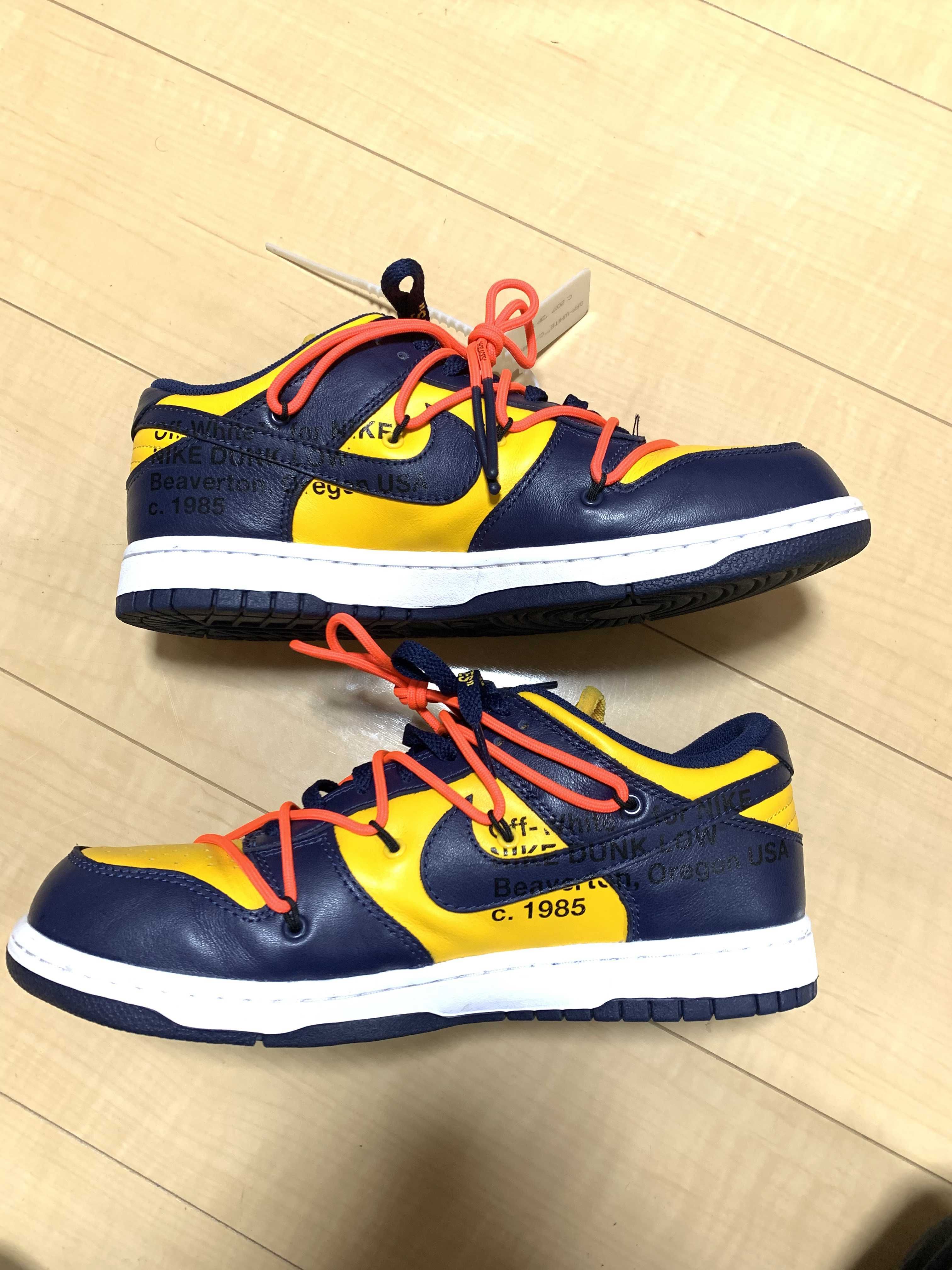 Off-White × Nike Dunk Low LTHR "University Gold/Midnight Navy/White"