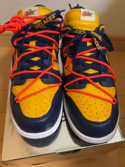 Off-White × Nike Dunk Low LTHR "University Gold/Midnight Navy/White"