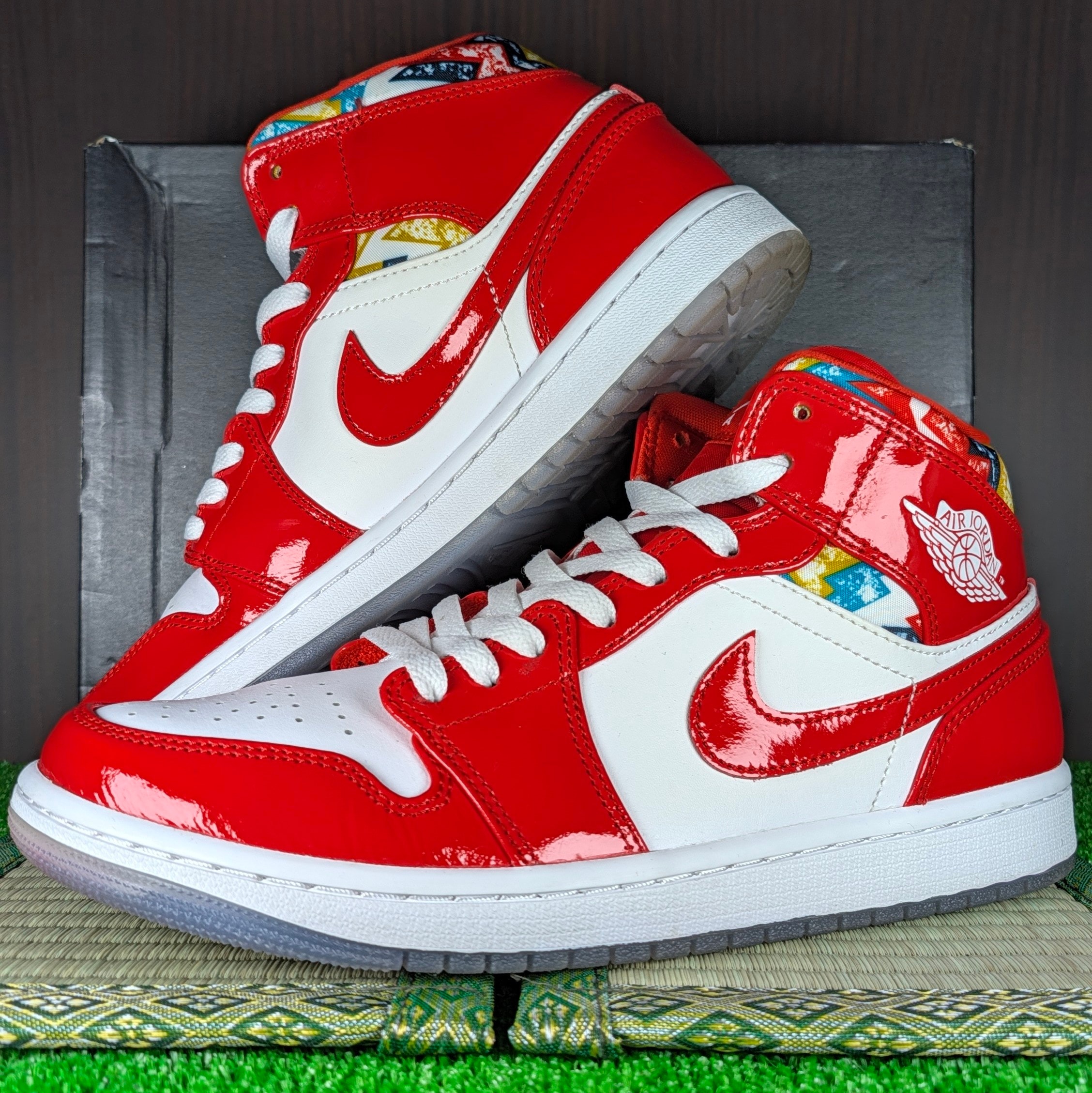 Nike Air Jordan 1 Mid "Barcelona Sweater/Red Patent"