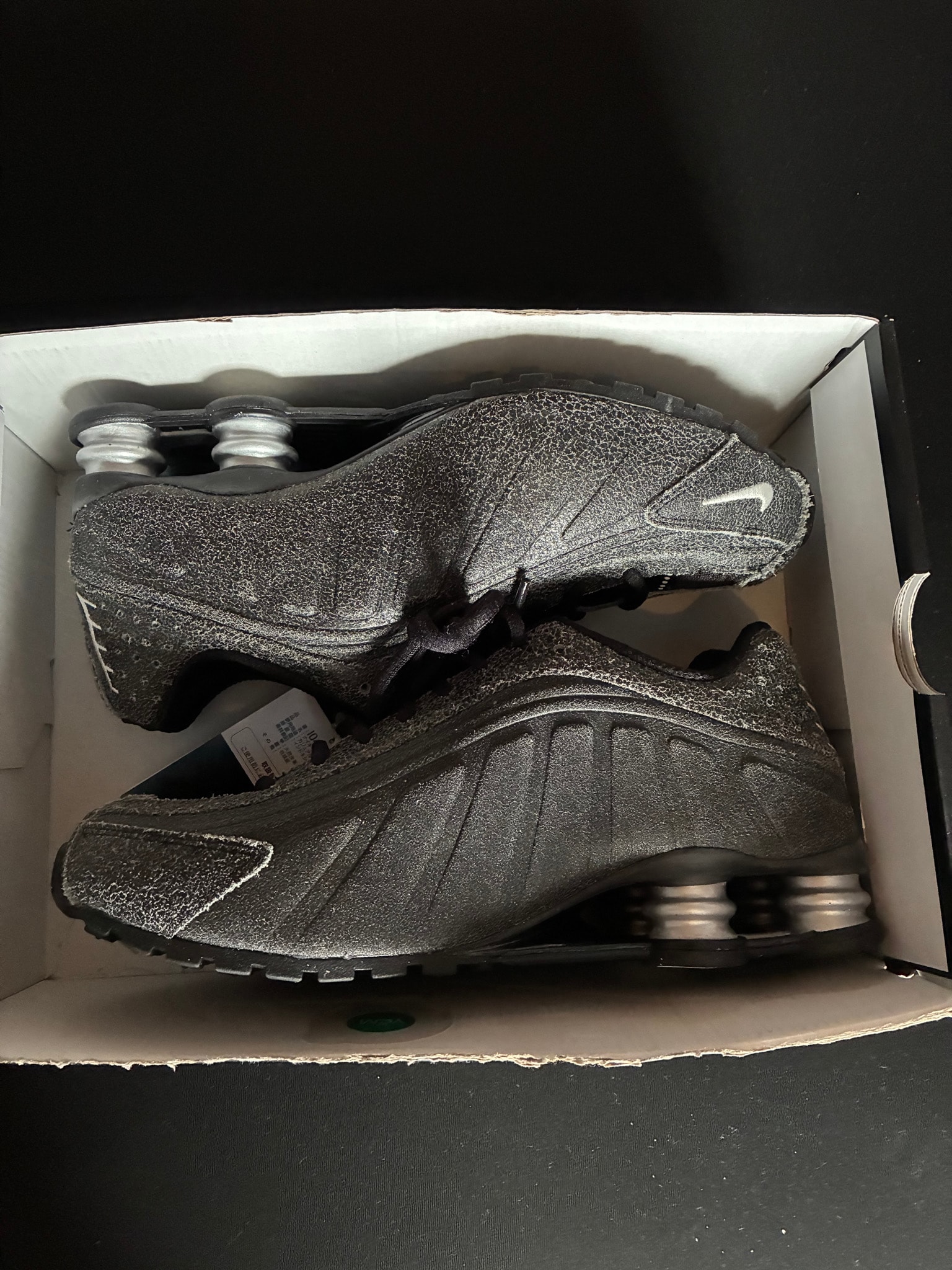 Nike Shox R4 Distressed Leather "Black/Metallic Silver"