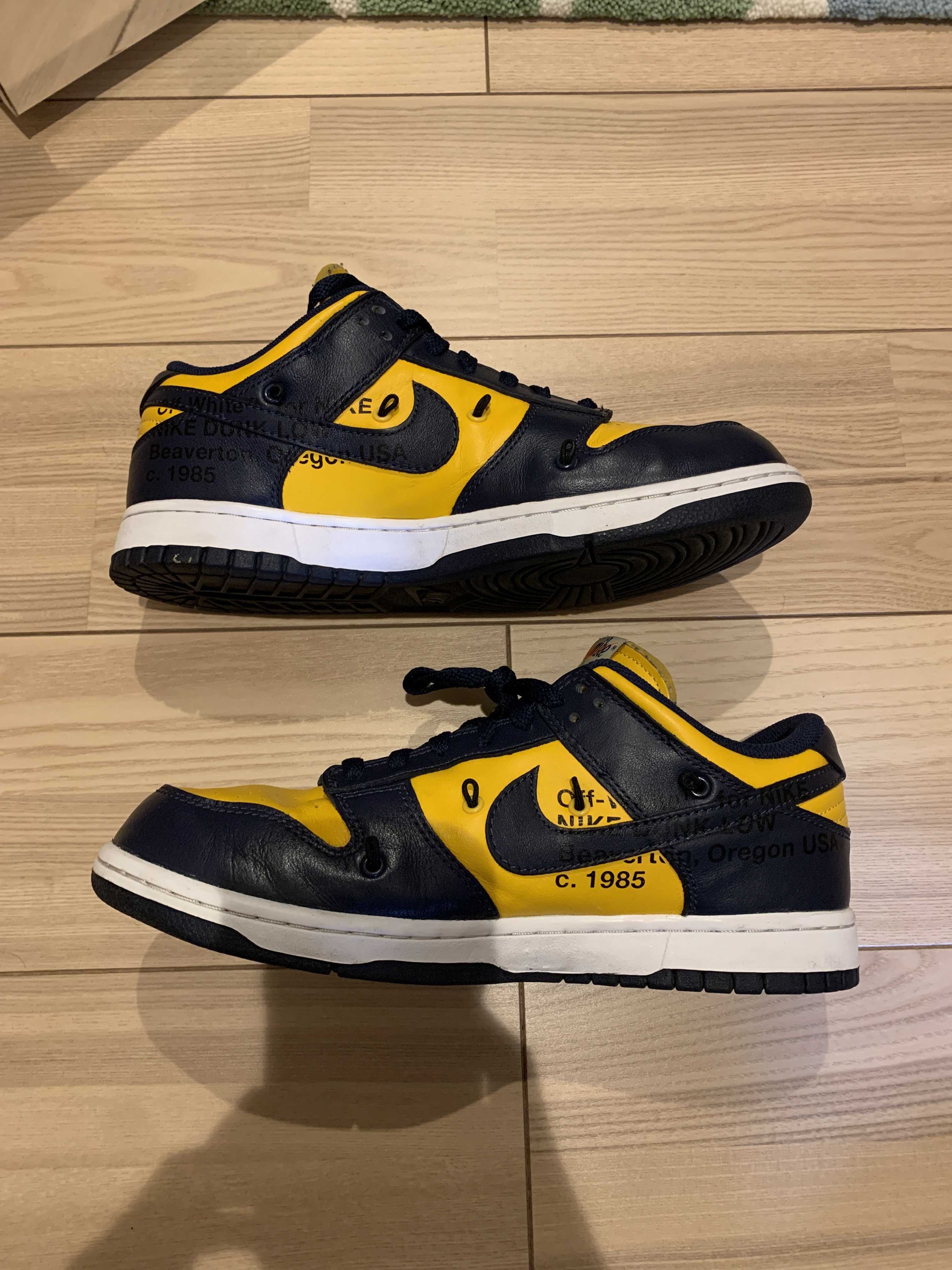 Off-White × Nike Dunk Low  LTHR "University Gold/Midnight Navy/White"