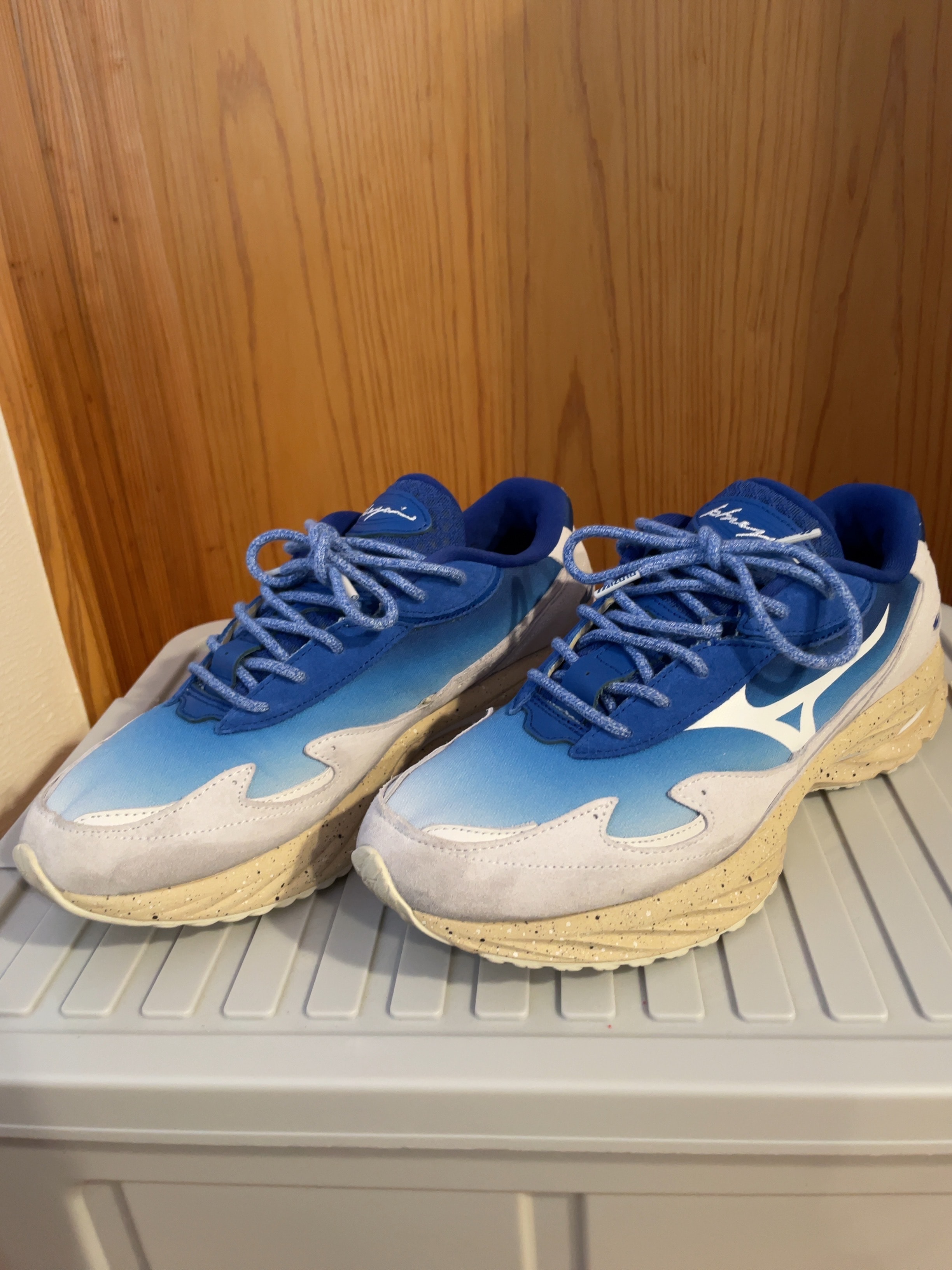 Hiroshi Nagai × Mizuno Wave Rider β "Blue/White/Sand Beige"