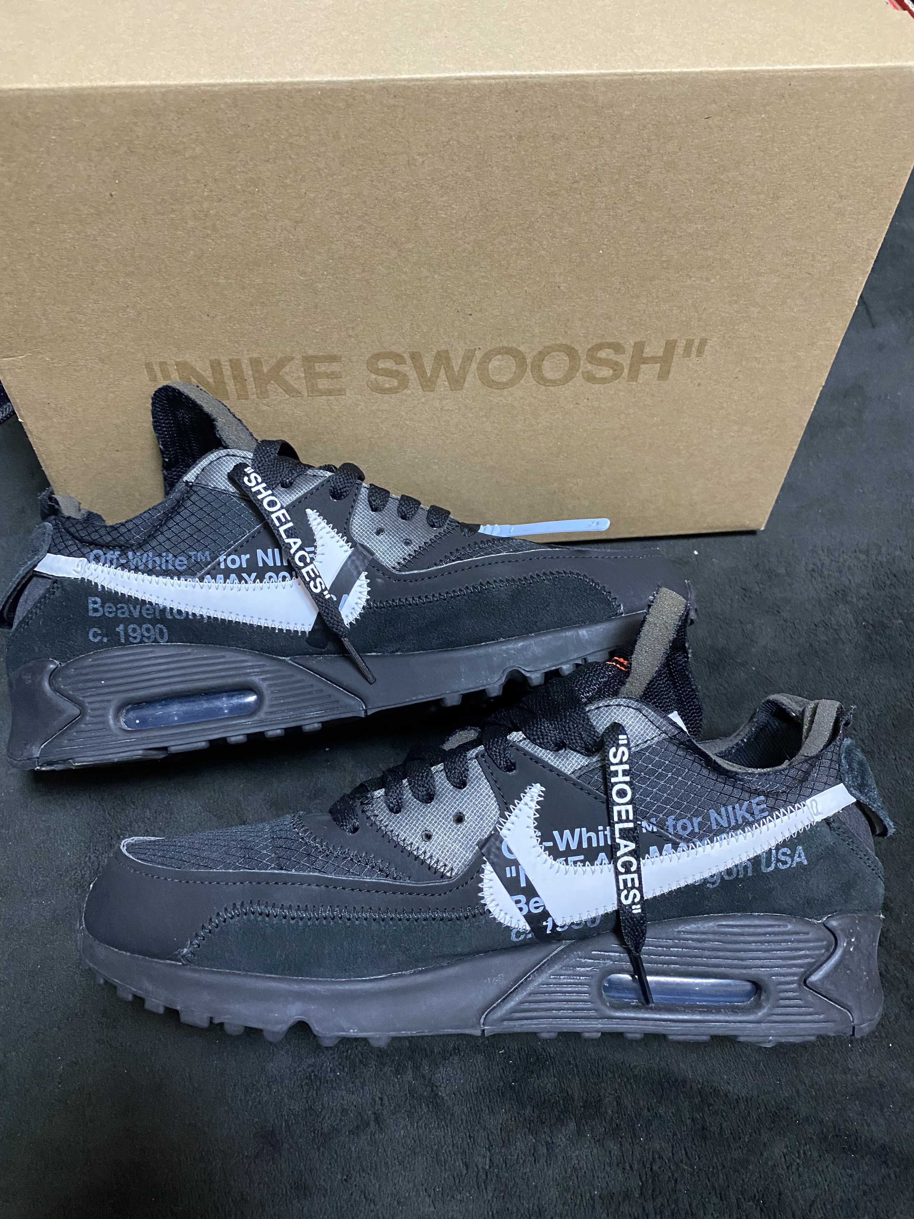 Off-White × Nike Air Max 90 "Black/Black-Cone-White"