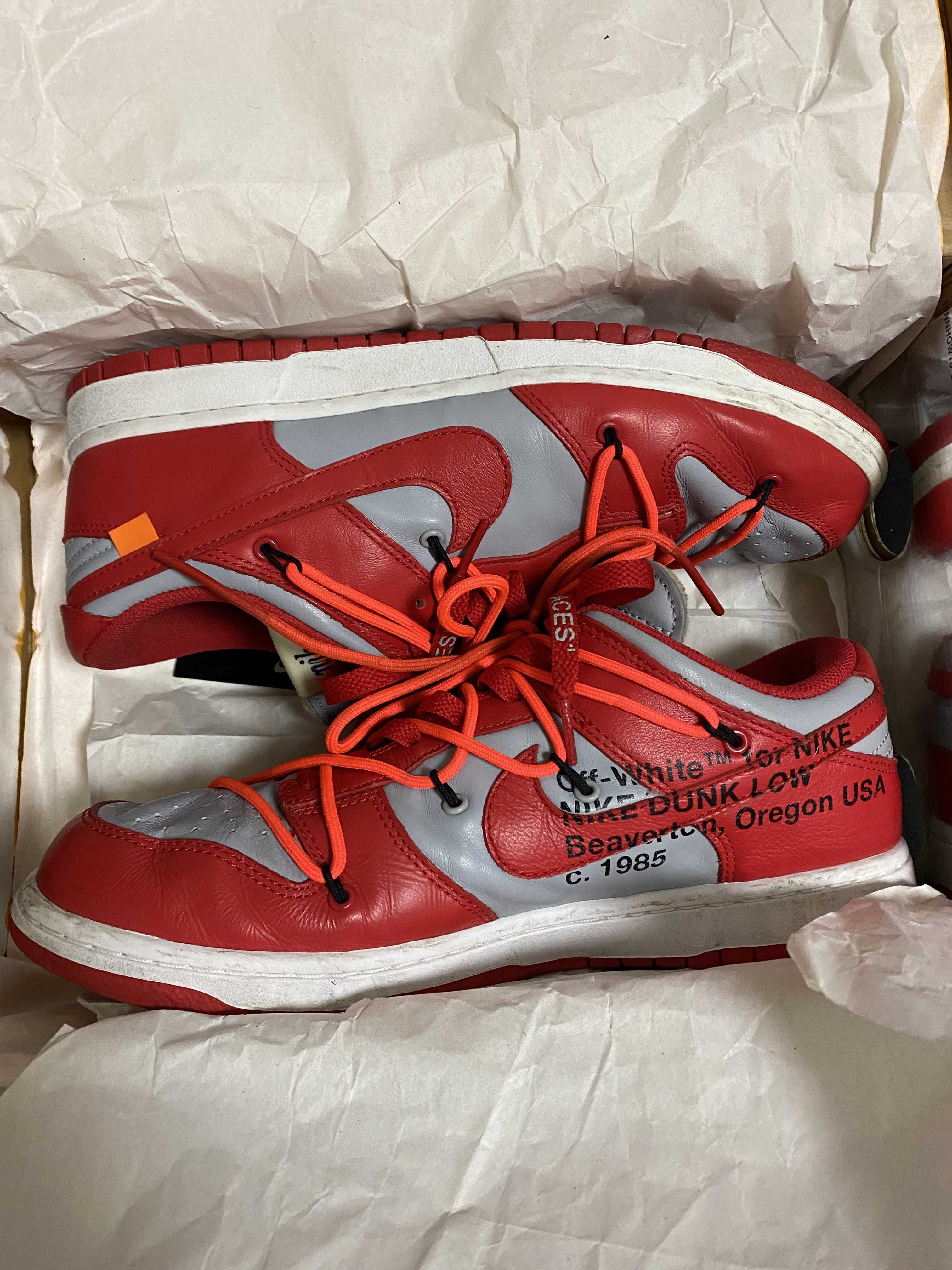 Off-White × Nike Dunk Low "University Red/Wolf Grey"