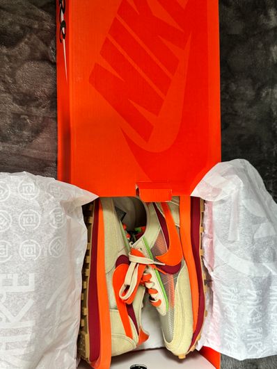 CLOT × Sacai × Nike LD Waffle "Orange Blaze"