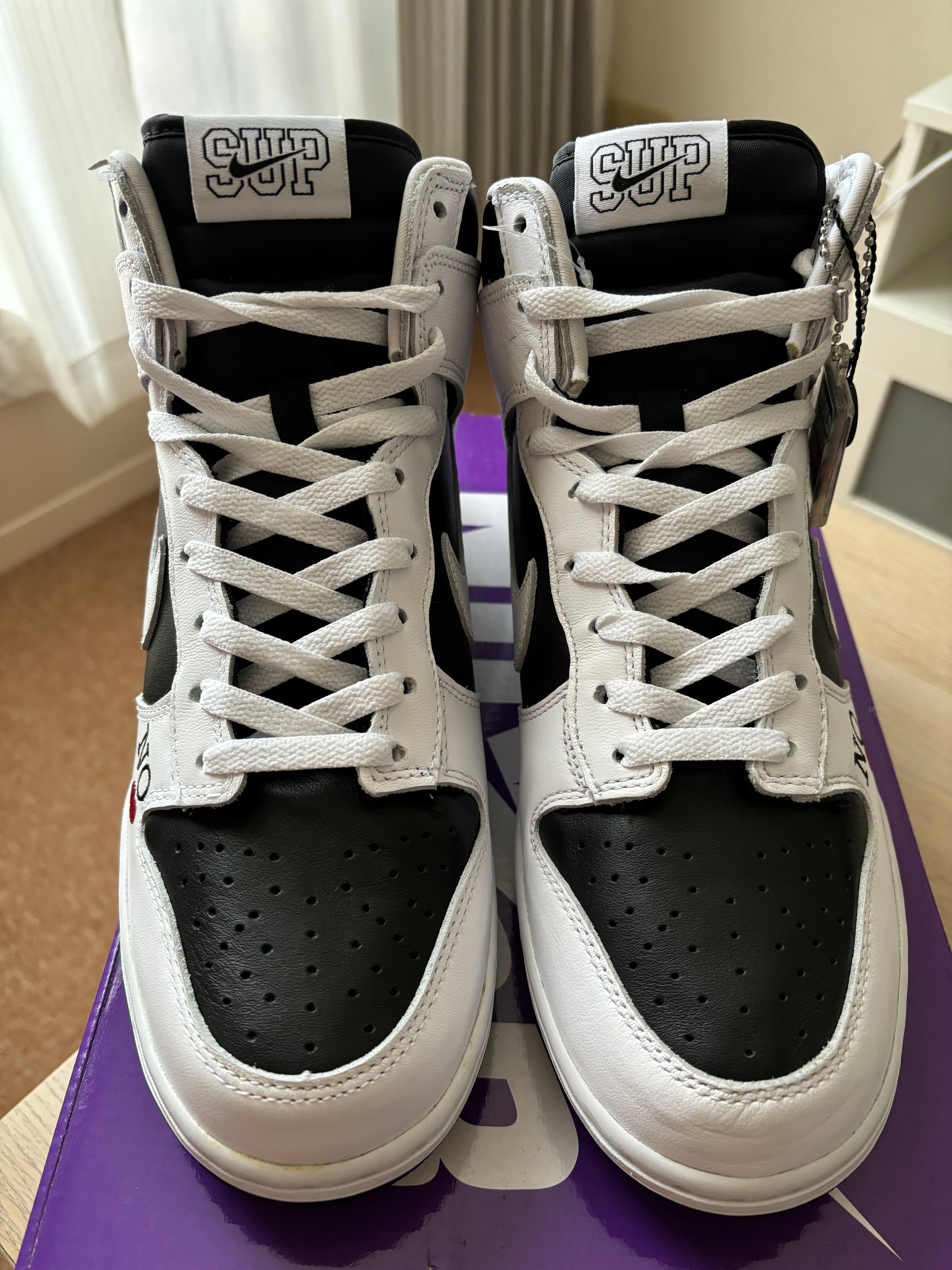 Supreme × Nike SB Dunk High By Any Means "White Black"