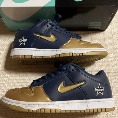 Supreme × Nike SB Dunk Low OG QS "Metallic Gold/Navy"
