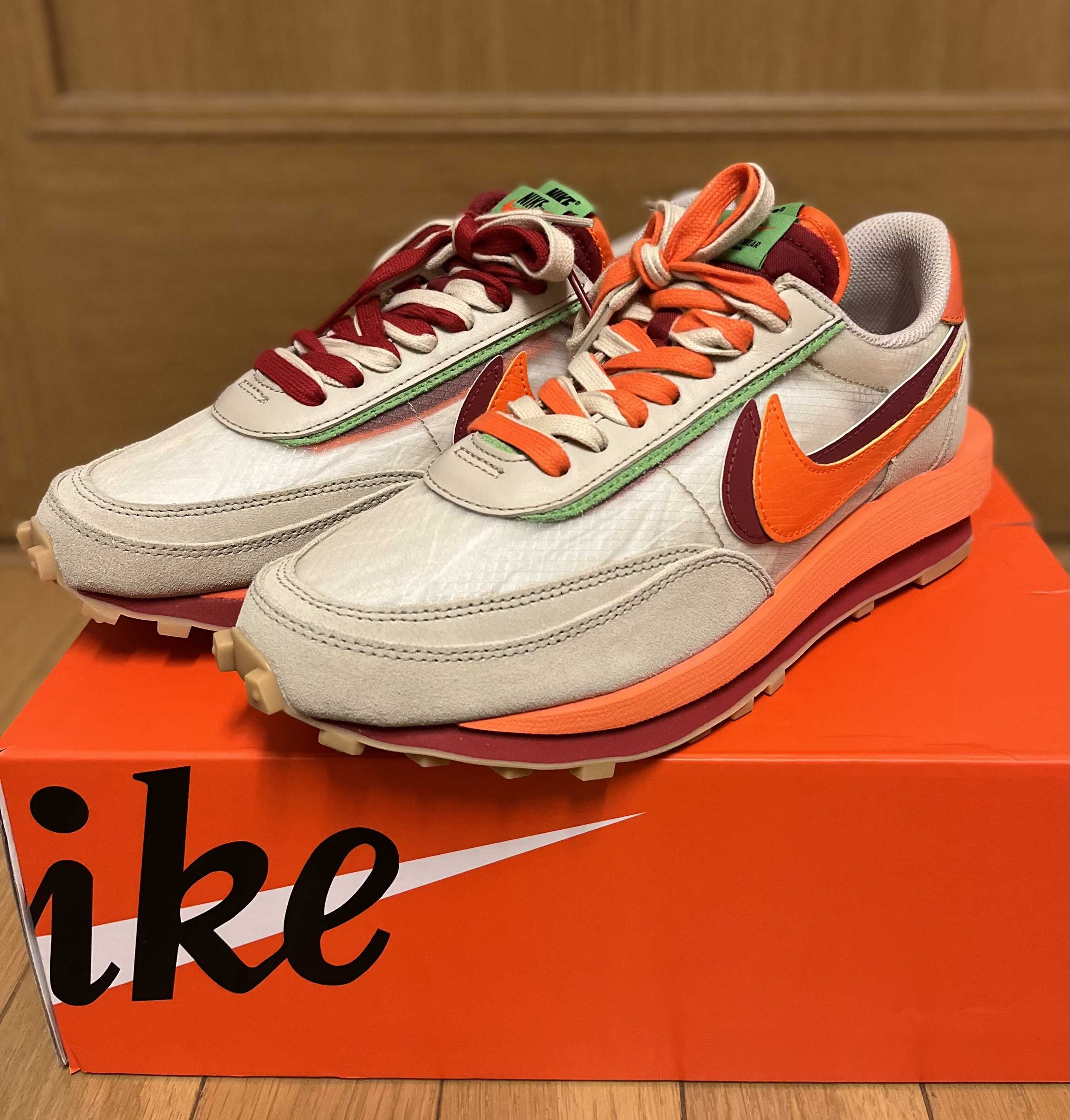 CLOT × Sacai × Nike LD Waffle "Orange Blaze"