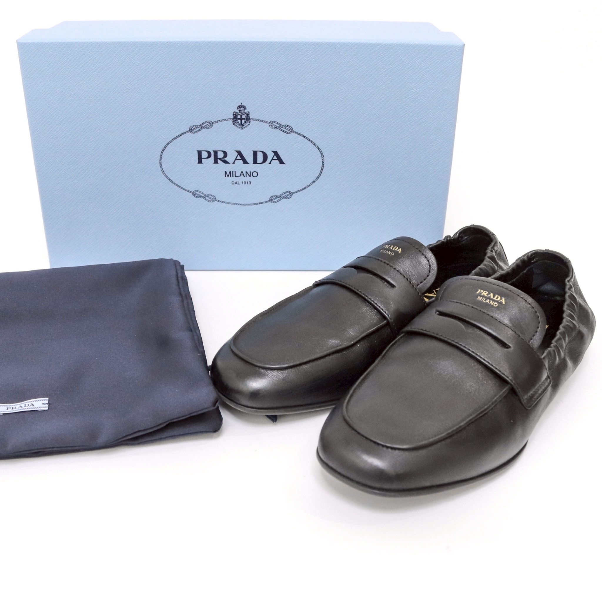 PRADA Shuffle Antiqued Leather Loafers "Black"