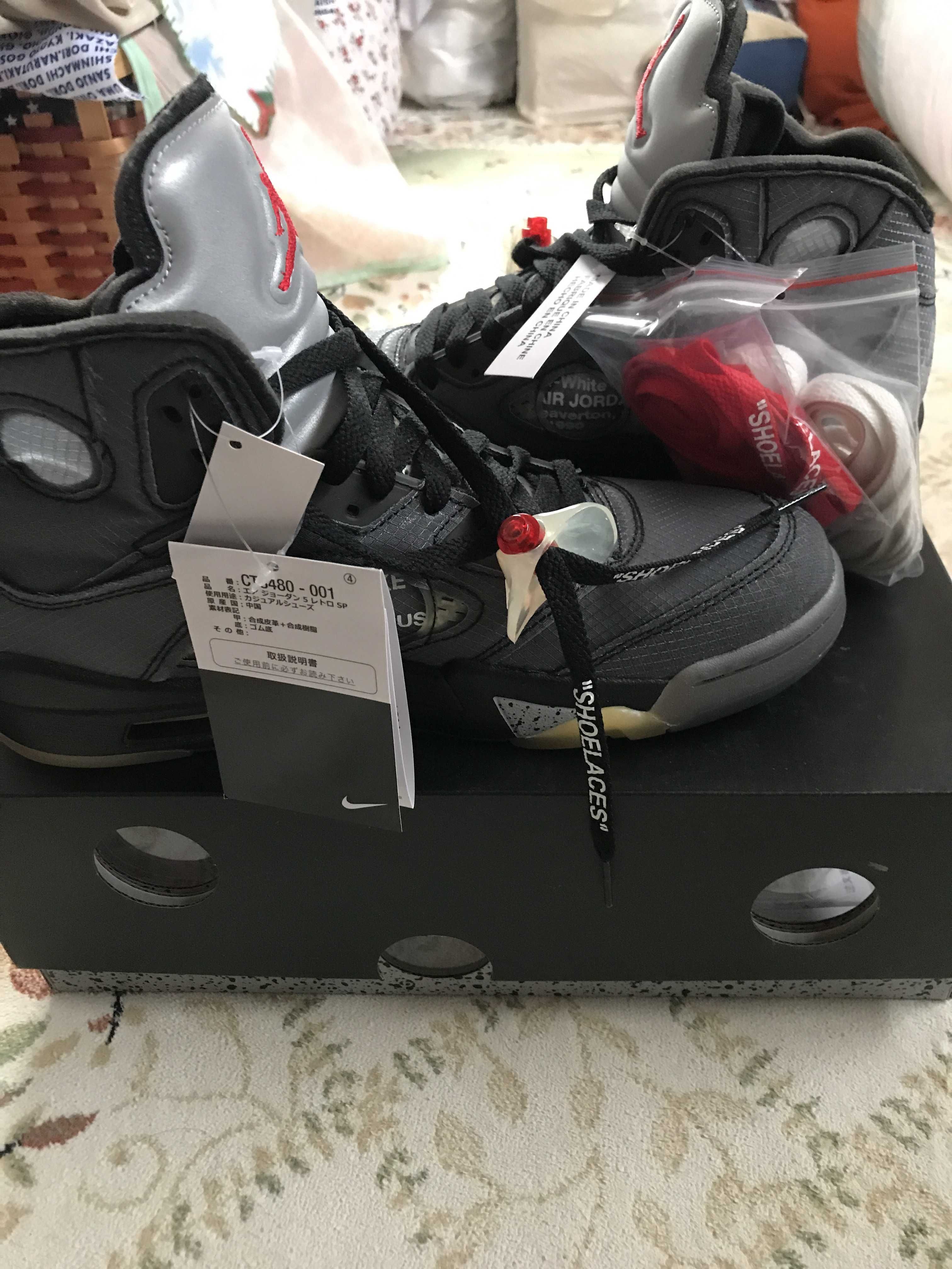 Off-White × Nike Air Jordan 5 "Black/Muslin/Fire Red"