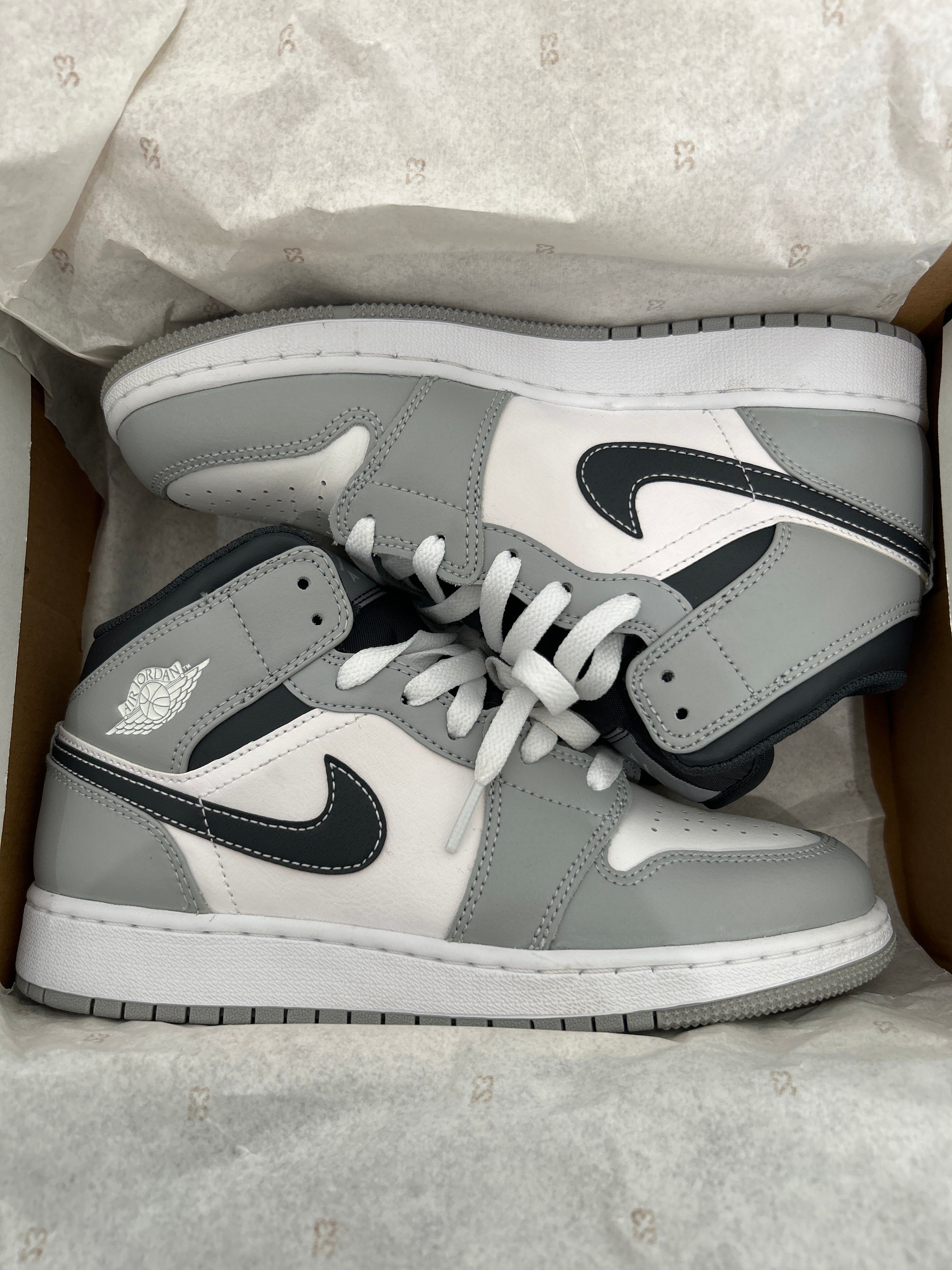 Nike GS Air Jordan 1 Mid "Grey-White/Anthracite"