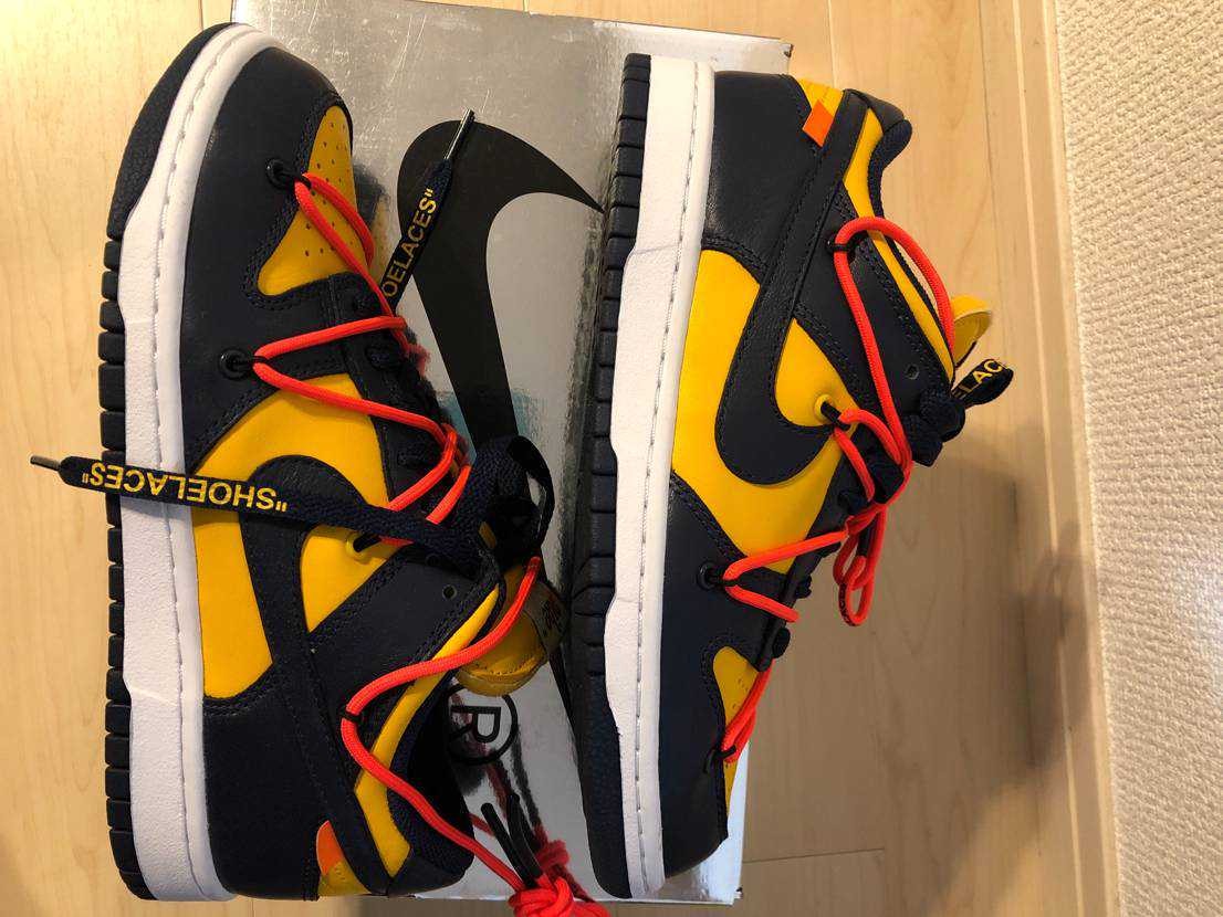 Off-White × Nike Dunk Low LTHR "University Gold/Midnight Navy/White"
