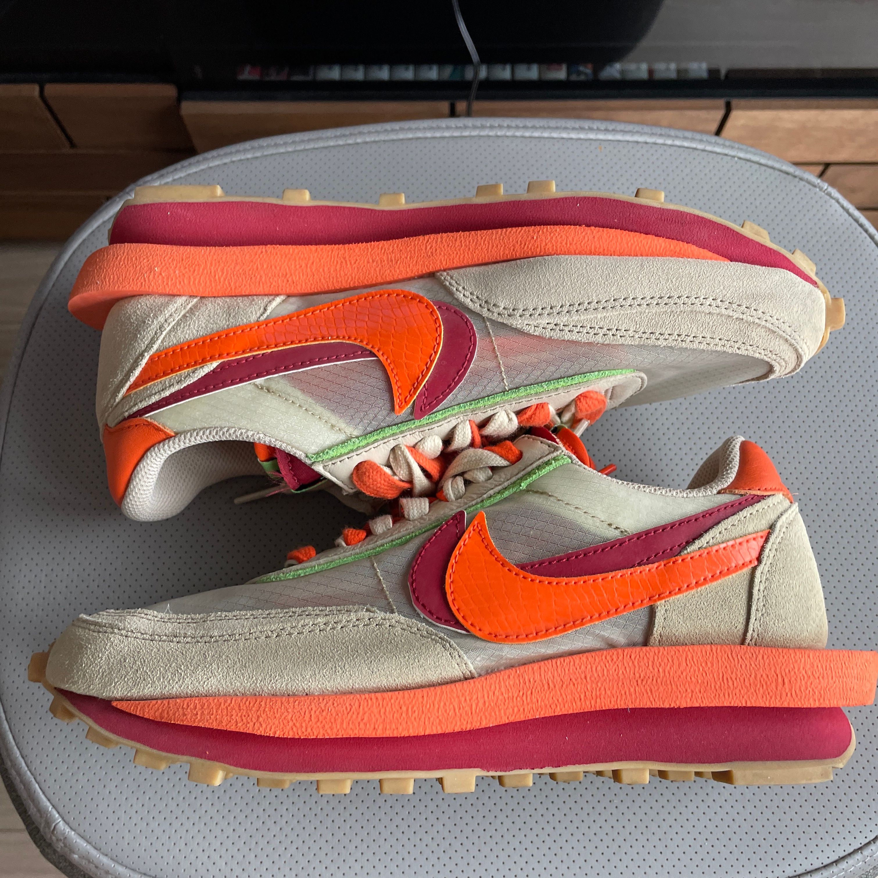 CLOT × Sacai × Nike LD Waffle "Orange Blaze"