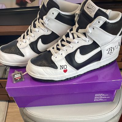 Supreme × Nike SB Dunk High By Any Means "White Black"