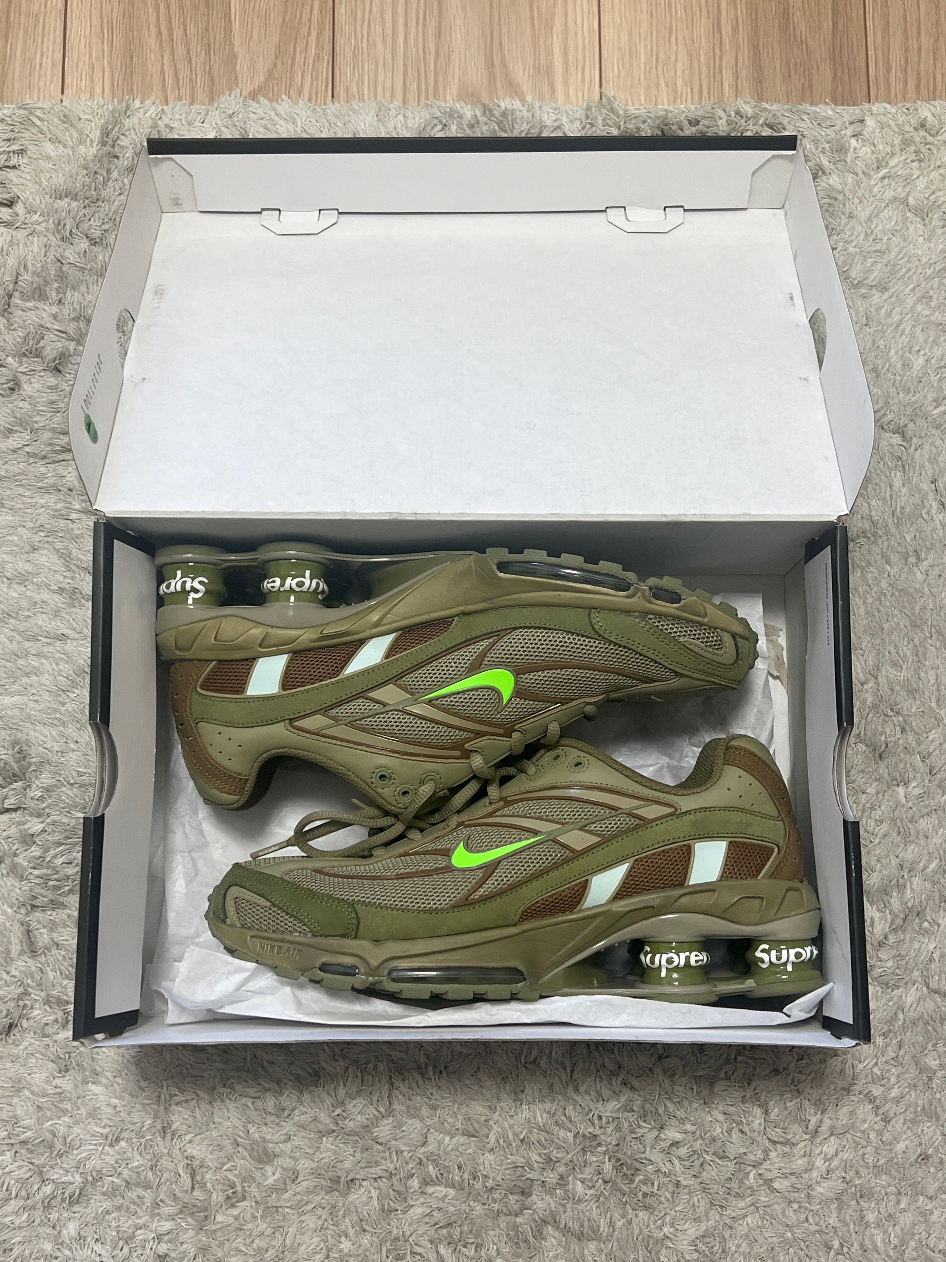 Supreme × Nike Shox Ride 2 "Neutral Olive/Electric Green-Pilgrim"