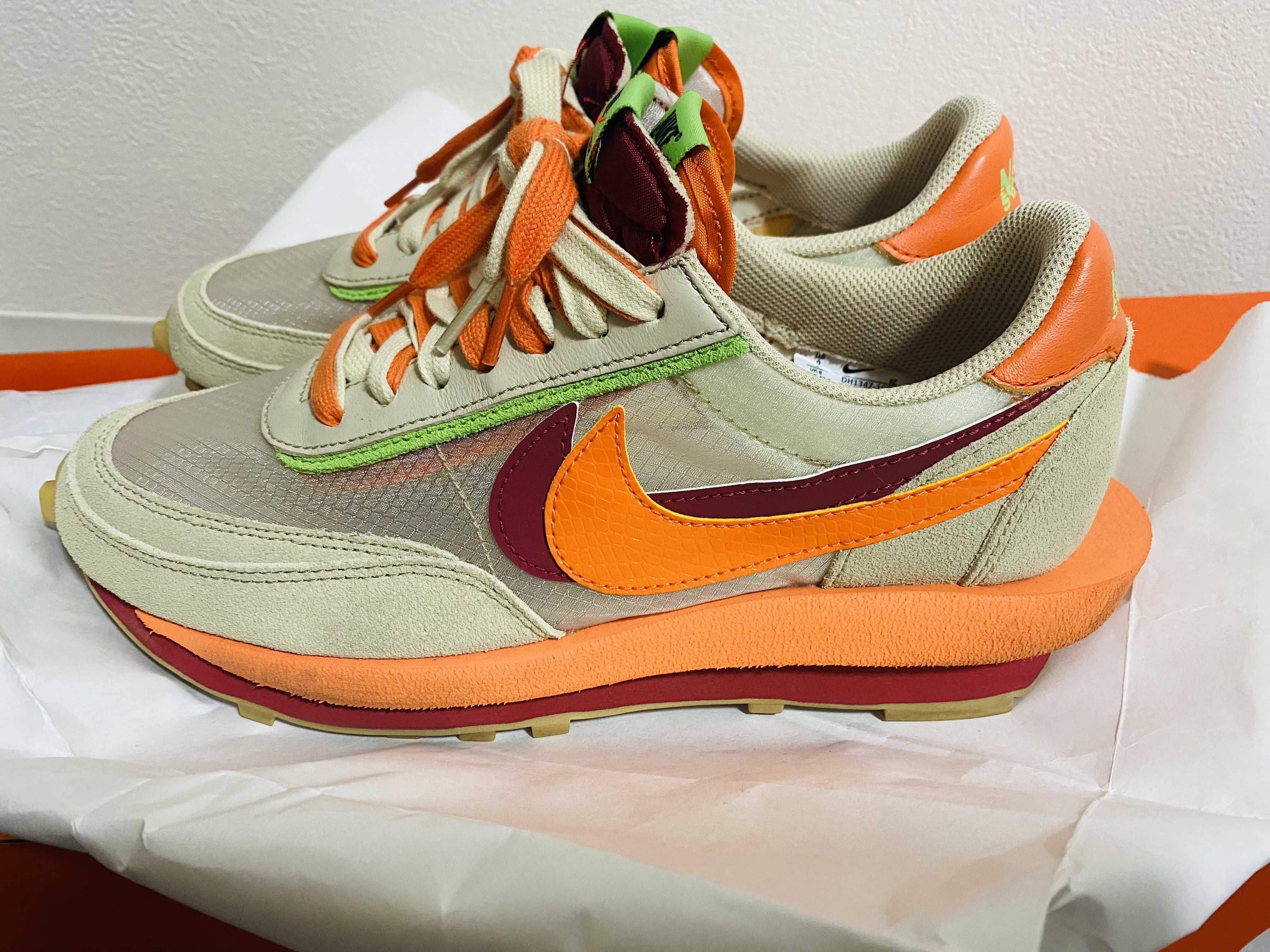 CLOT × Sacai × Nike LD Waffle "Orange Blaze"