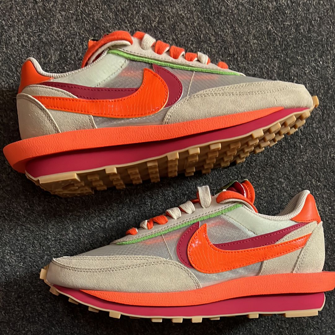 CLOT × Sacai × Nike LD Waffle "Orange Blaze"