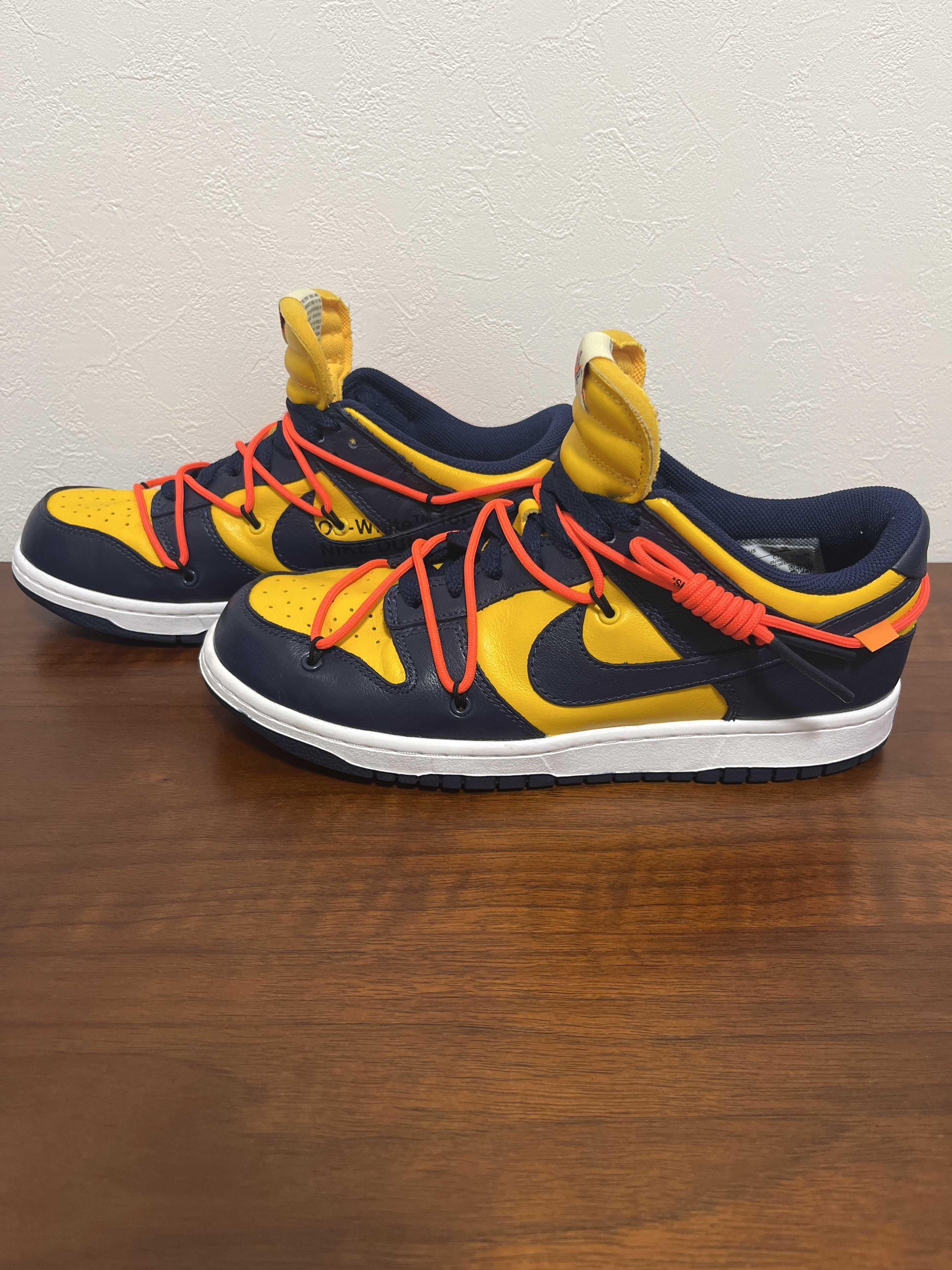 Off-White × Nike Dunk Low LTHR "University Gold/Midnight Navy/White"