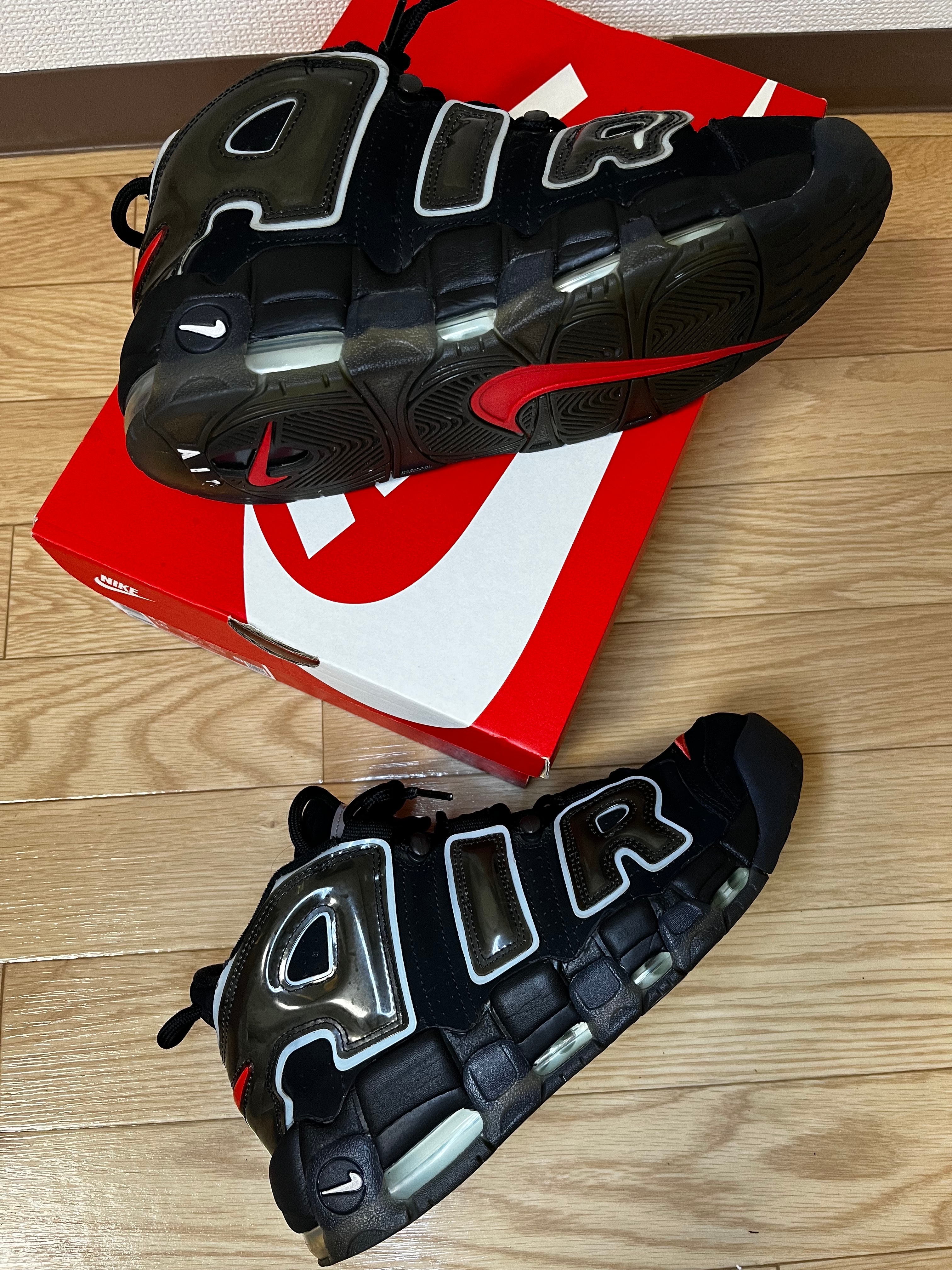 dy5 NIKE モアテン 黒×白×赤 ビッグロゴ スニーカー 26cm dy5 NIKE モアテン 黒×白×赤 ビッグロゴ スニーカー 26cm dy5