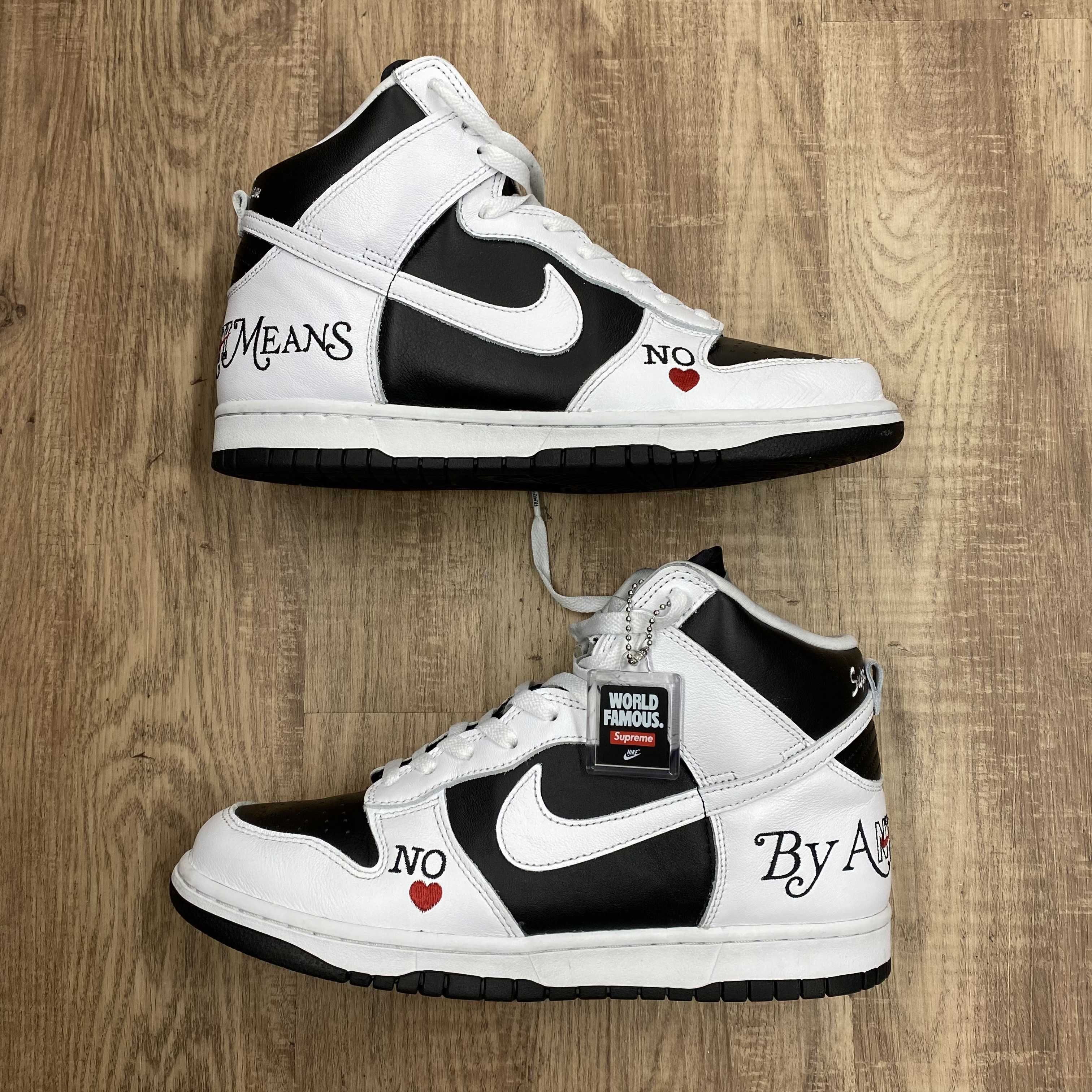 Supreme × Nike SB Dunk High By Any Means "White Black"
