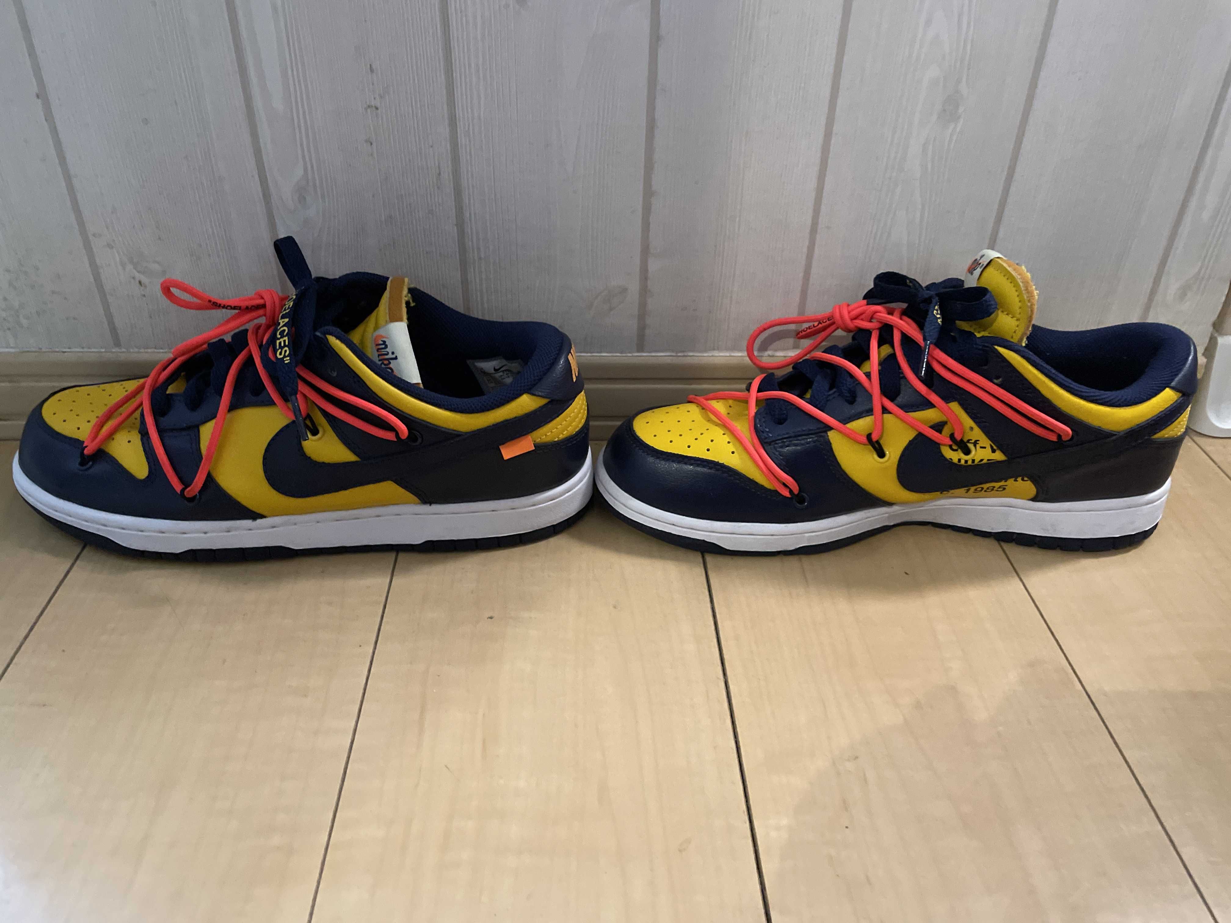 Off-White × Nike Dunk Low  LTHR "University Gold/Midnight Navy/White"