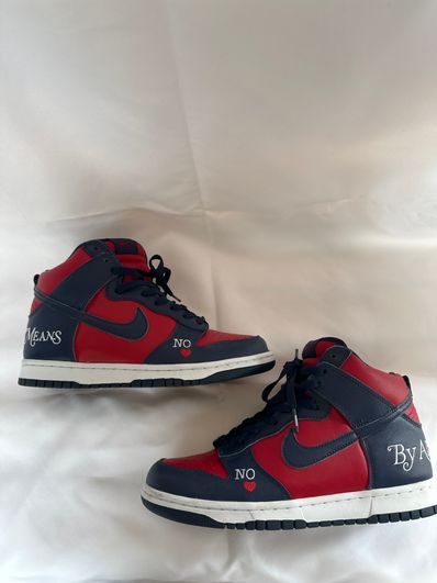 Supreme × Nike SB Dunk High By Any Means "Red/Navy-White"