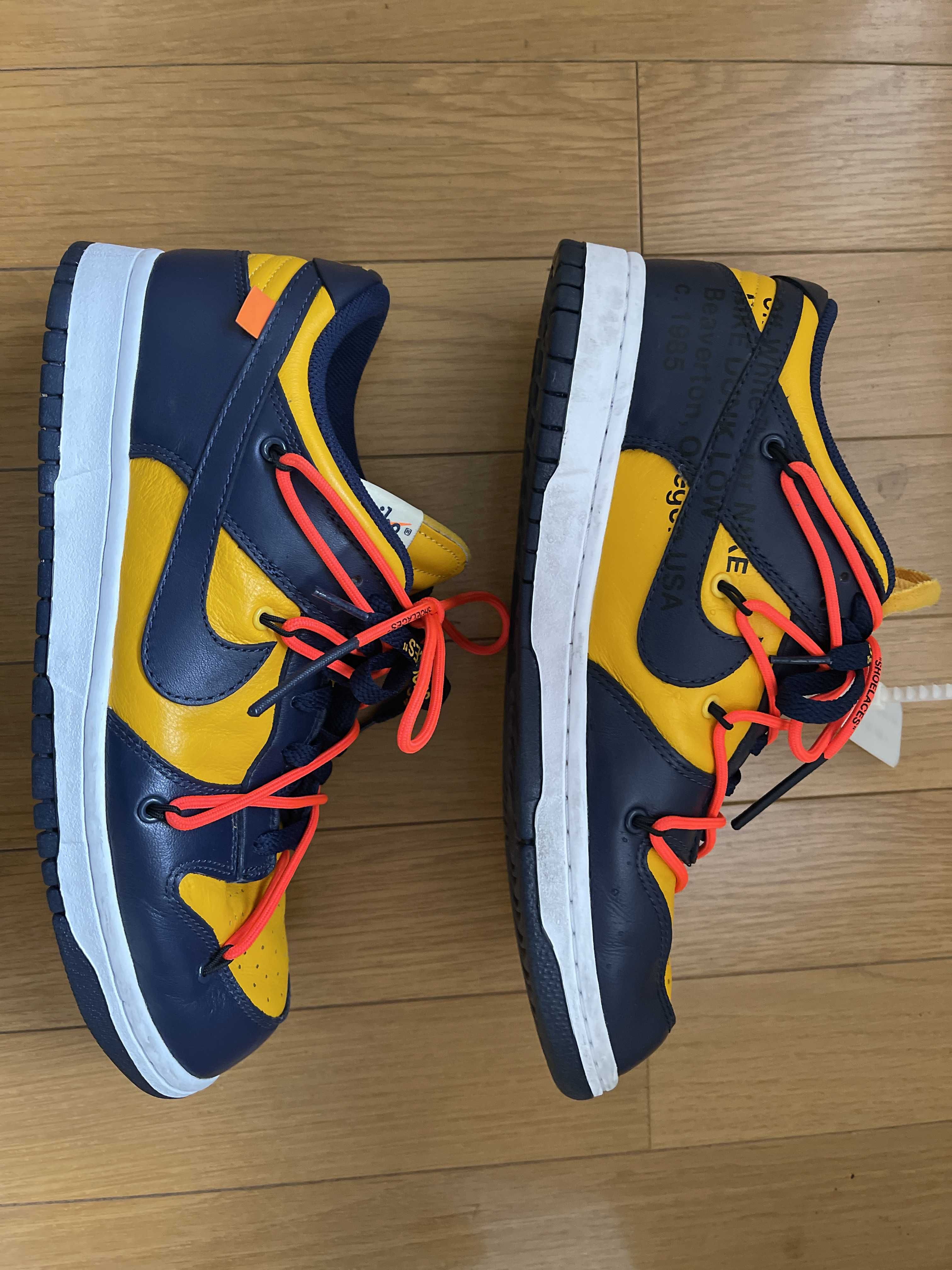 Off-White × Nike Dunk Low LTHR "University Gold/Midnight Navy/White"
