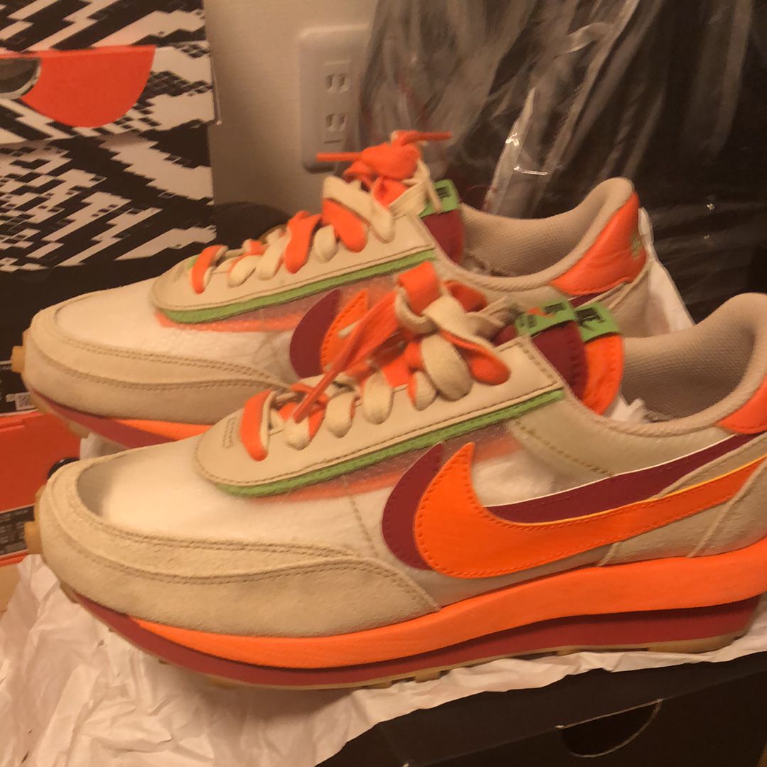 CLOT × Sacai × Nike LD Waffle "Orange Blaze"