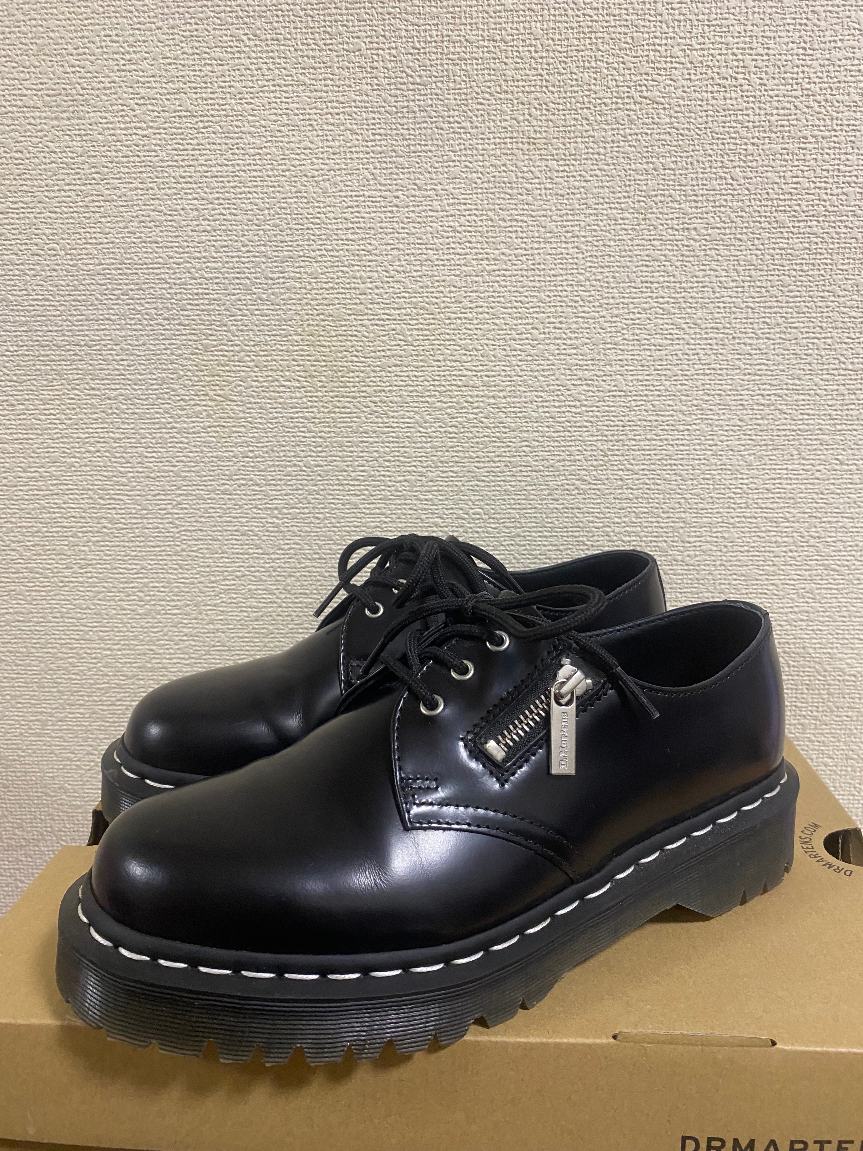 Dr.Martens 1461 Zip Bex White Stitch 3 Hole Shoes "Black"