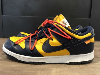 Off-White × Nike Dunk Low LTHR "University Gold/Midnight Navy/White"