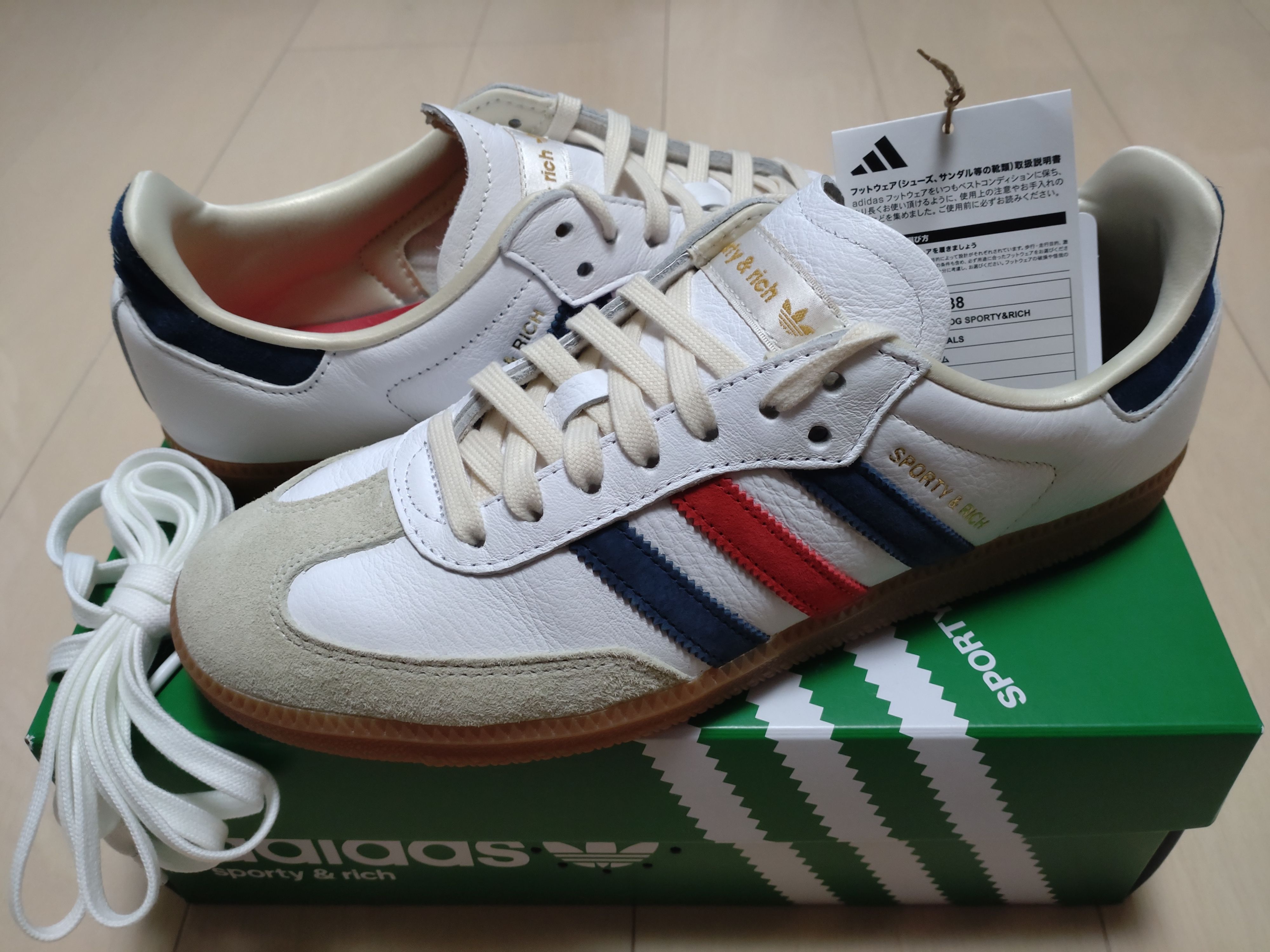 Sporty & Rich × adidas Samba OG "Cloud White/Night Indigo/Collegiate Red"