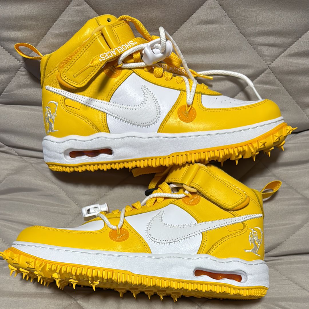 Off-White × Nike Air Force 1 Mid SP LTHR "White and Varsity Maize"