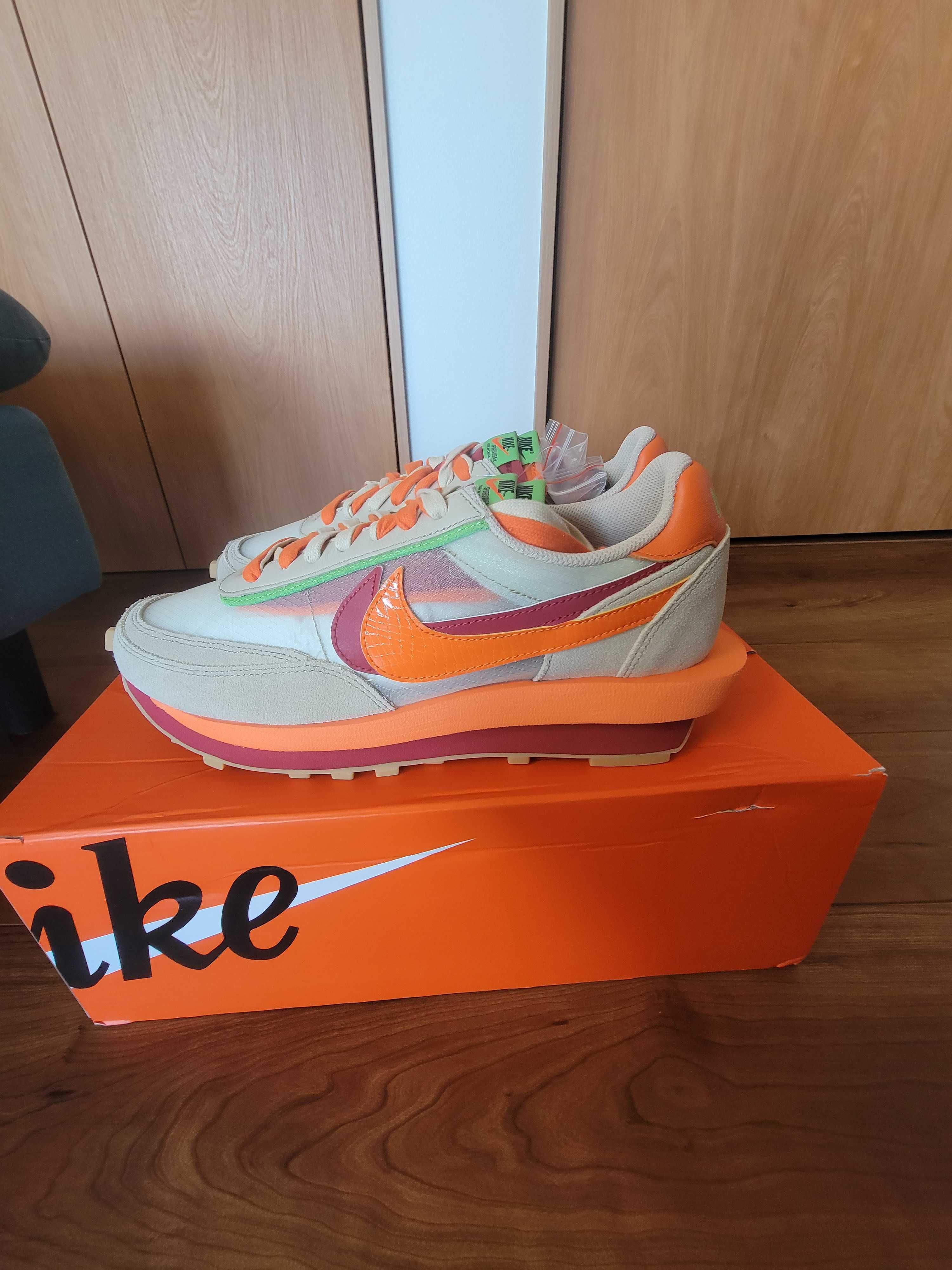 CLOT × Sacai × Nike LD Waffle "Orange Blaze"