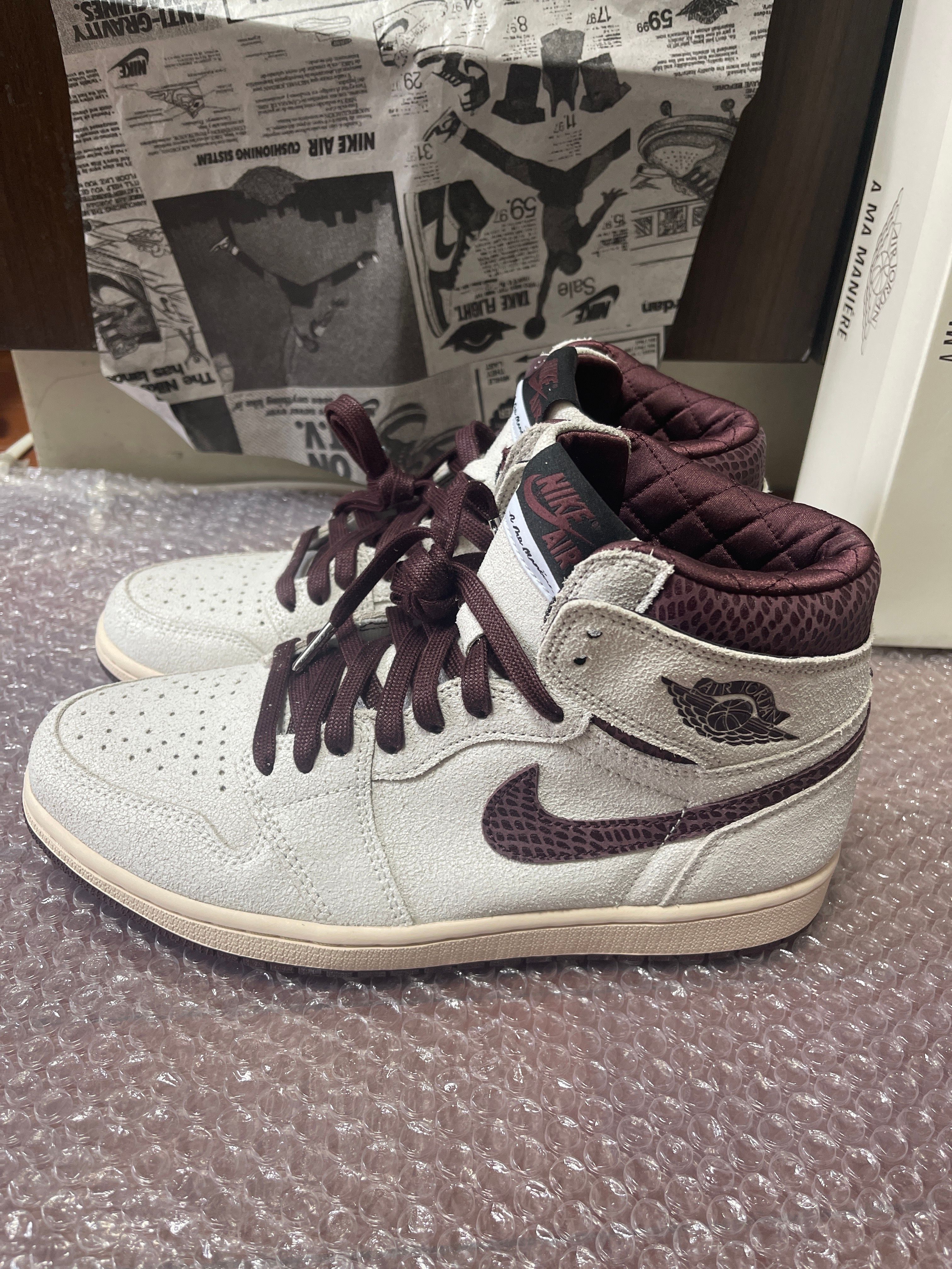 A Ma Maniere × Nike Air Jordan 1 Retro High OG "Sail and Burgundy"