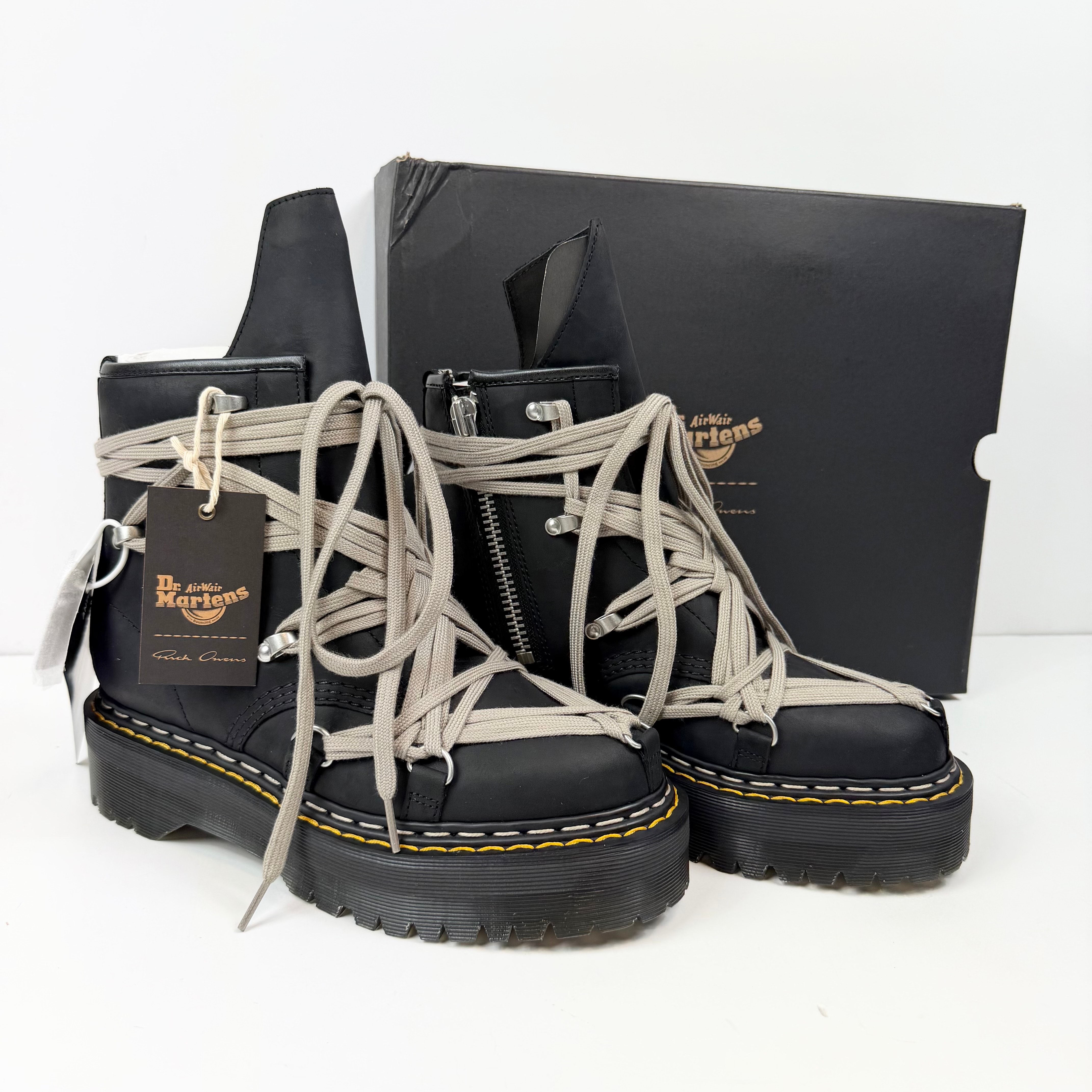 リックオウエンス × ドクターマーチン 1460 クアッド ソール メガ レースブーツ "ブラック"