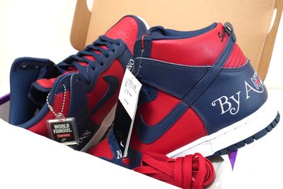 Supreme × Nike SB Dunk High By Any Means "Red/Navy-White"